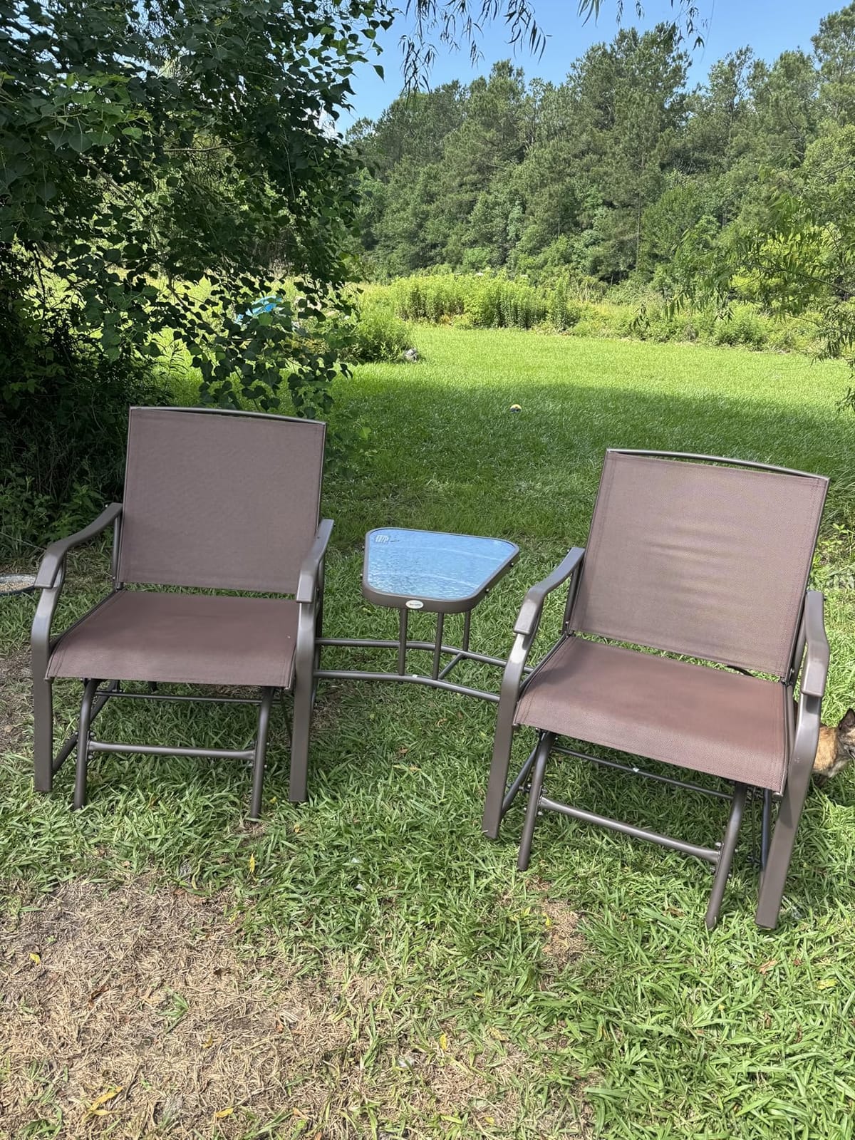 Outsunny Outdoor Glider Chair with Table 2-Seat Patio Loveseat Gray customer photo 2