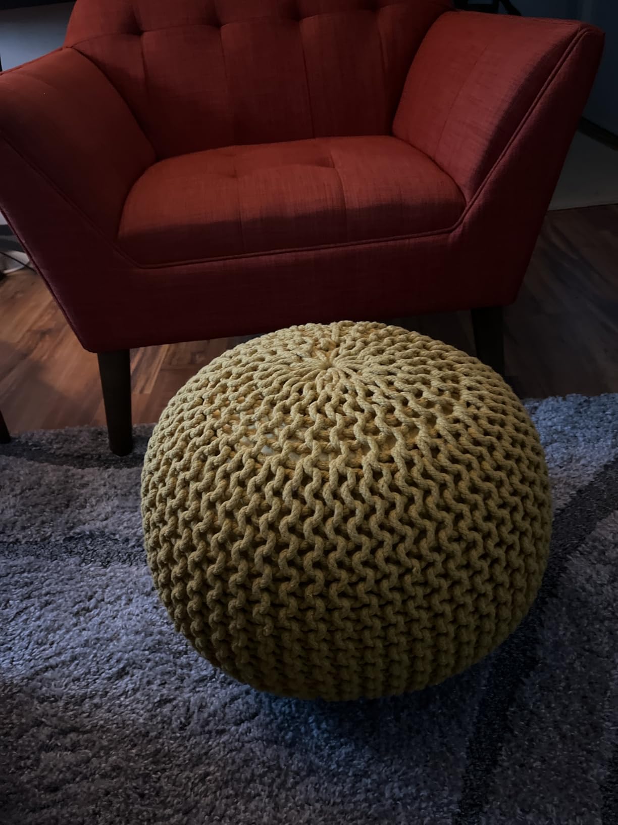 · REDEARTH · Round Pouf Ottoman - Hand Knitted Boho Poof Footrest - Ivory customer photo 1