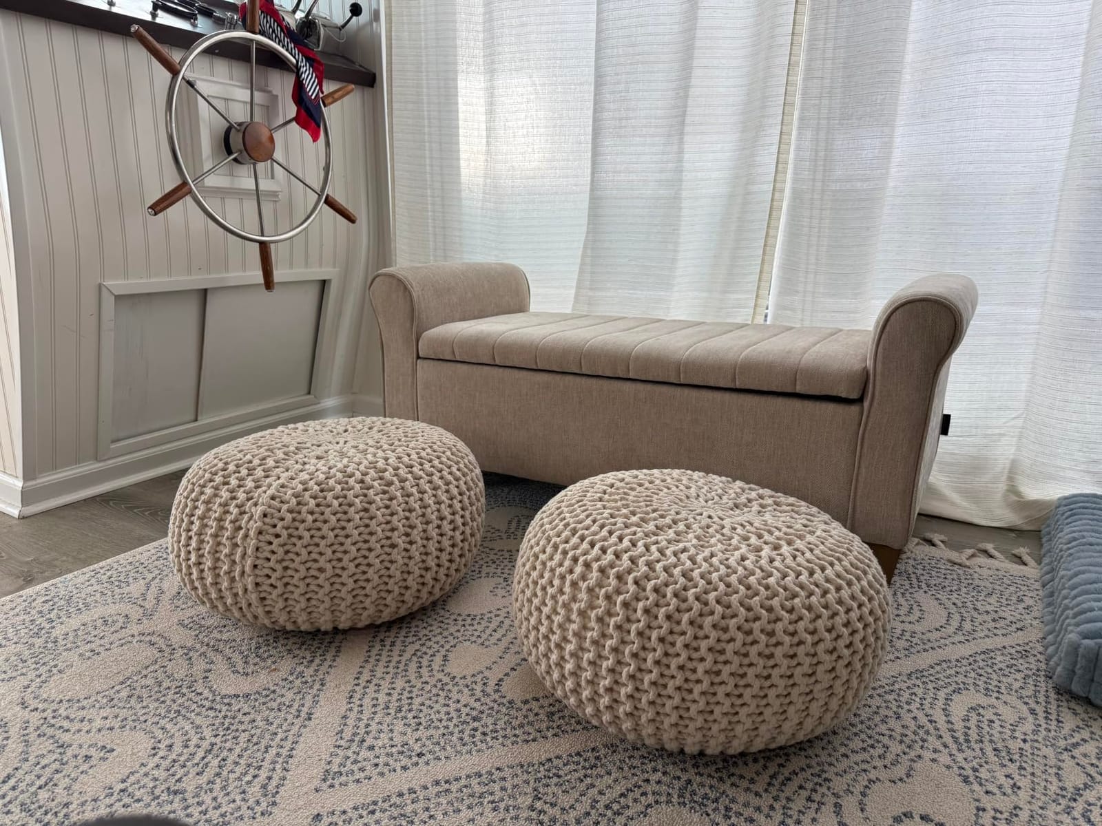 · REDEARTH · Round Pouf Ottoman - Hand Knitted Boho Poof Footrest - Ivory customer photo 2