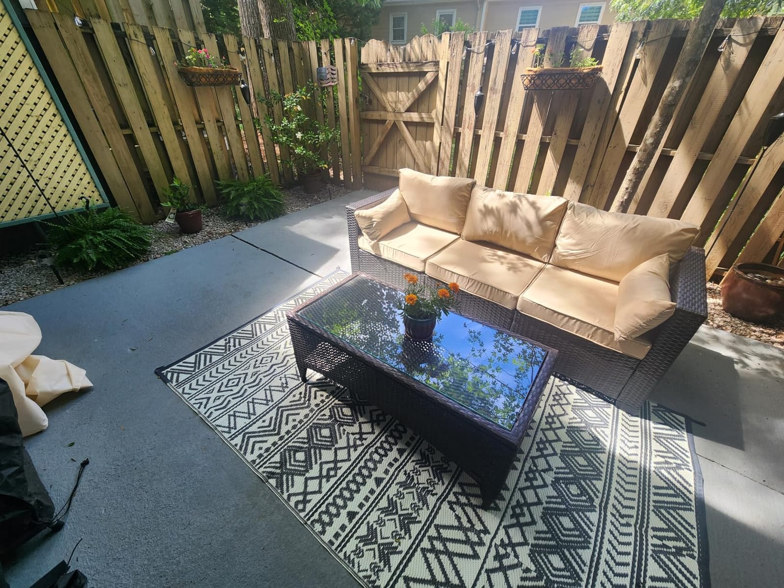 WAROOM Patio Couch PE Rattan 3-Seat Outdoor Sofa Brown Wicker Furniture Set Deep Seating with Anti-Slip Beige Cushion customer photo 2
