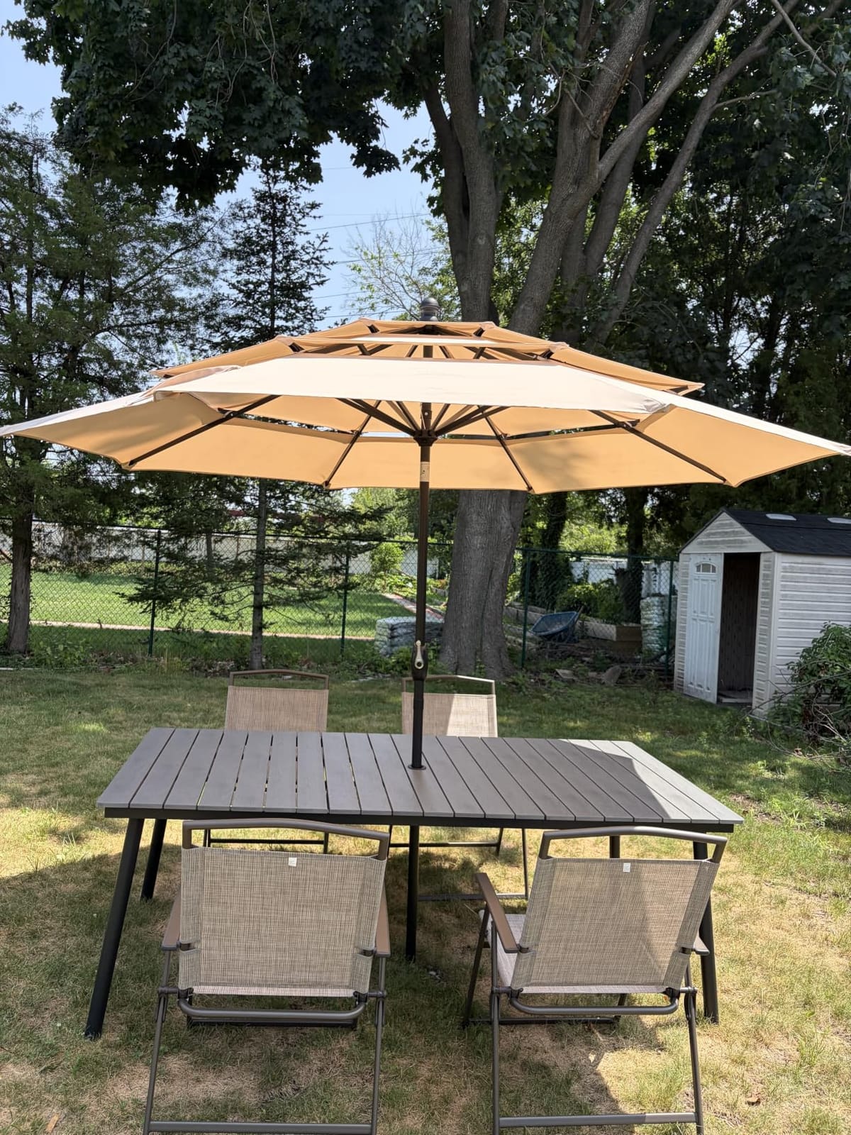 PHI VILLA 10ft Outdoor Patio Umbrellas, 3 Tier Vented Table Umbrella, Navy | Auto-Tilt, 1.5