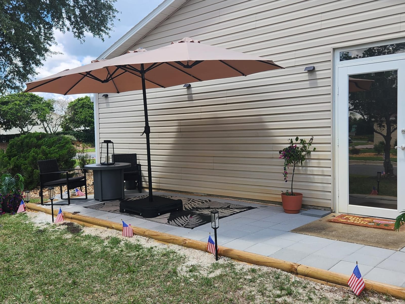 PHI VILLA 15ft Large Outdoor Patio Umbrella with Base Included, Beige customer photo 1