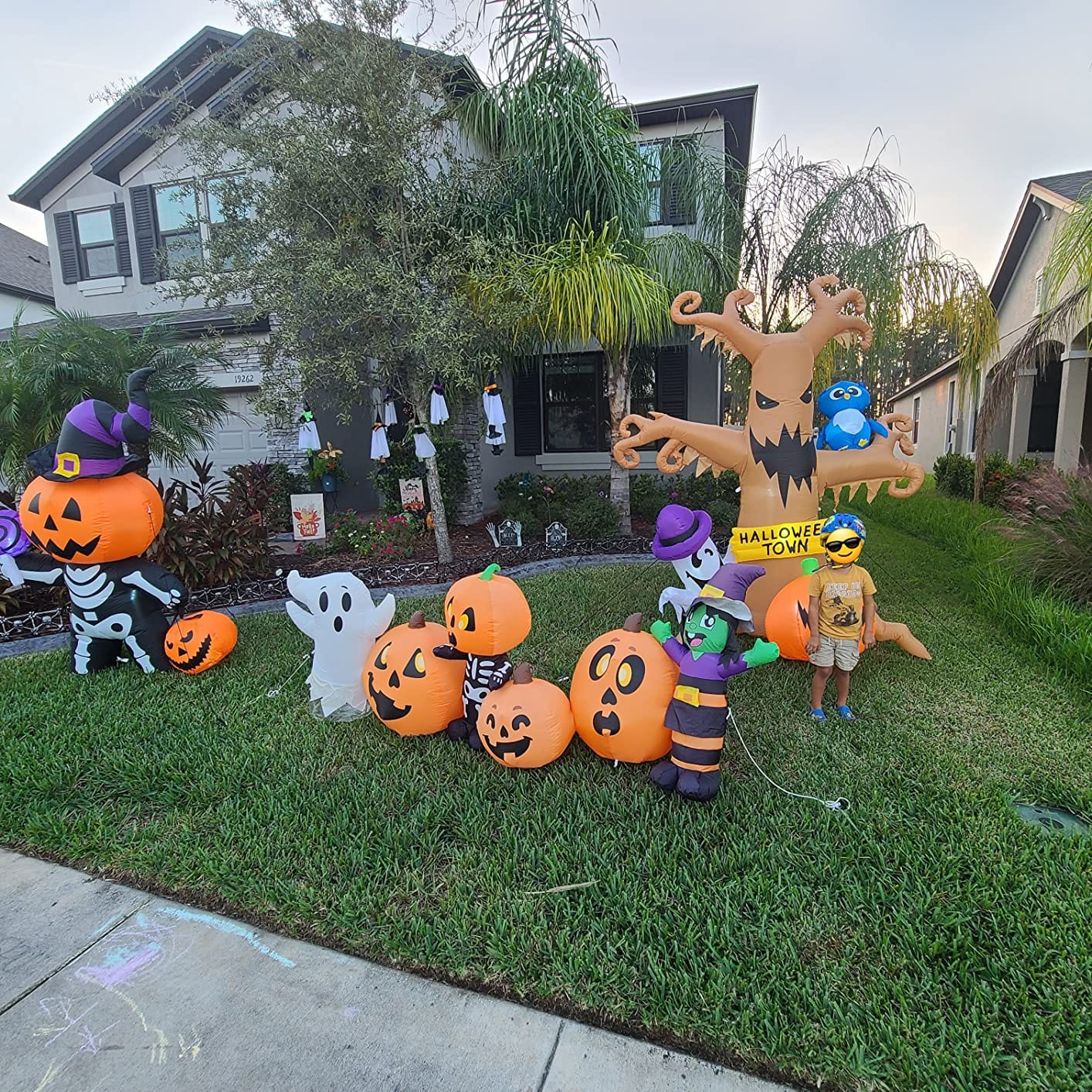 GOOSH 8 FT Halloween Inflatables Dead Tree Outdoor Decorations with Owl Ghosts and Pumpkins, Blow Up Yard Decorations with Built-in LED Lights for Outdoor Party Garden Lawn Decor customer photo 2