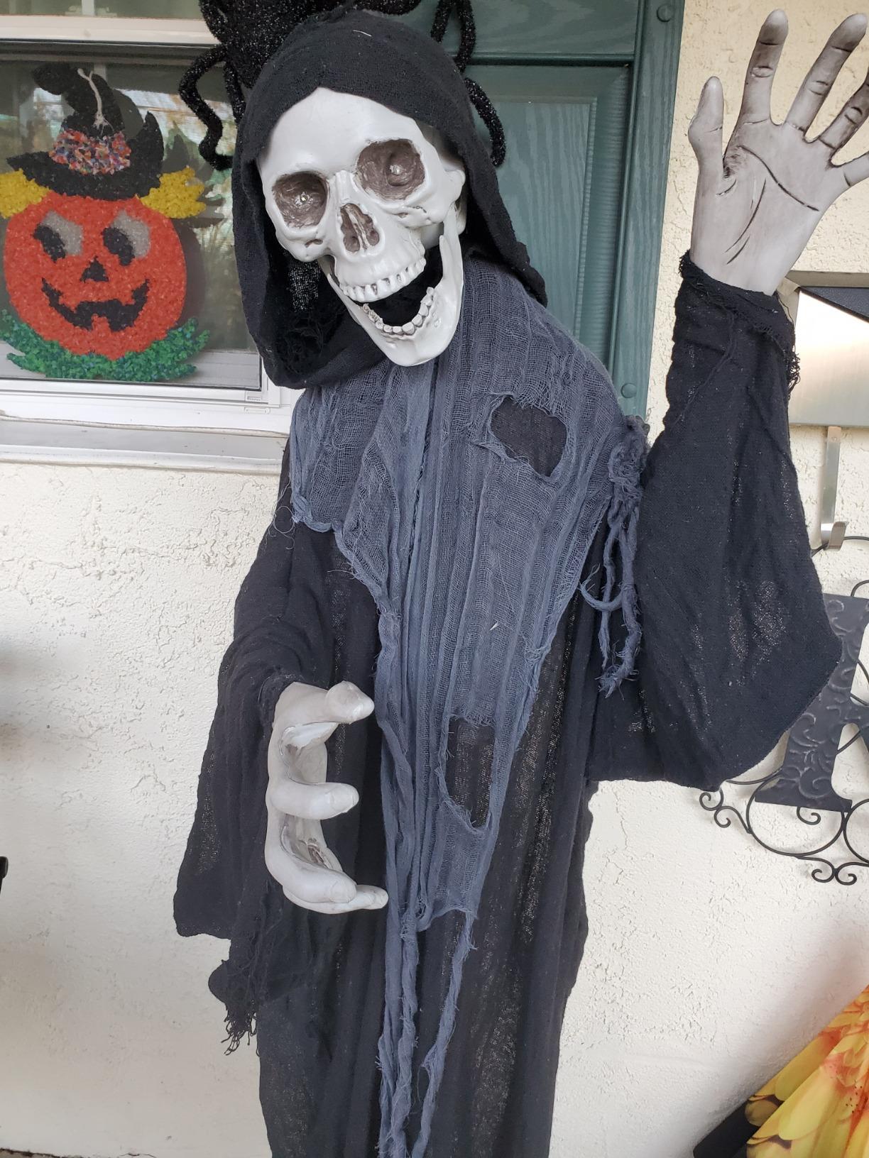 Haunted Hill Farm Life-Size Scary Grim Reaper with Chain, Halloween Animatronic with Touch Activated Lights and Sounds, Battery Operated Indoor or Covered Outdoor Halloween Decorations, Halloween Prop customer photo 2