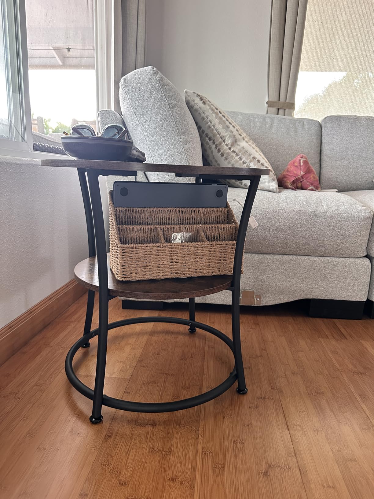 VASAGLE Side Table, 2-Tier Round End Table with 2 Storage Shelves customer photo 2