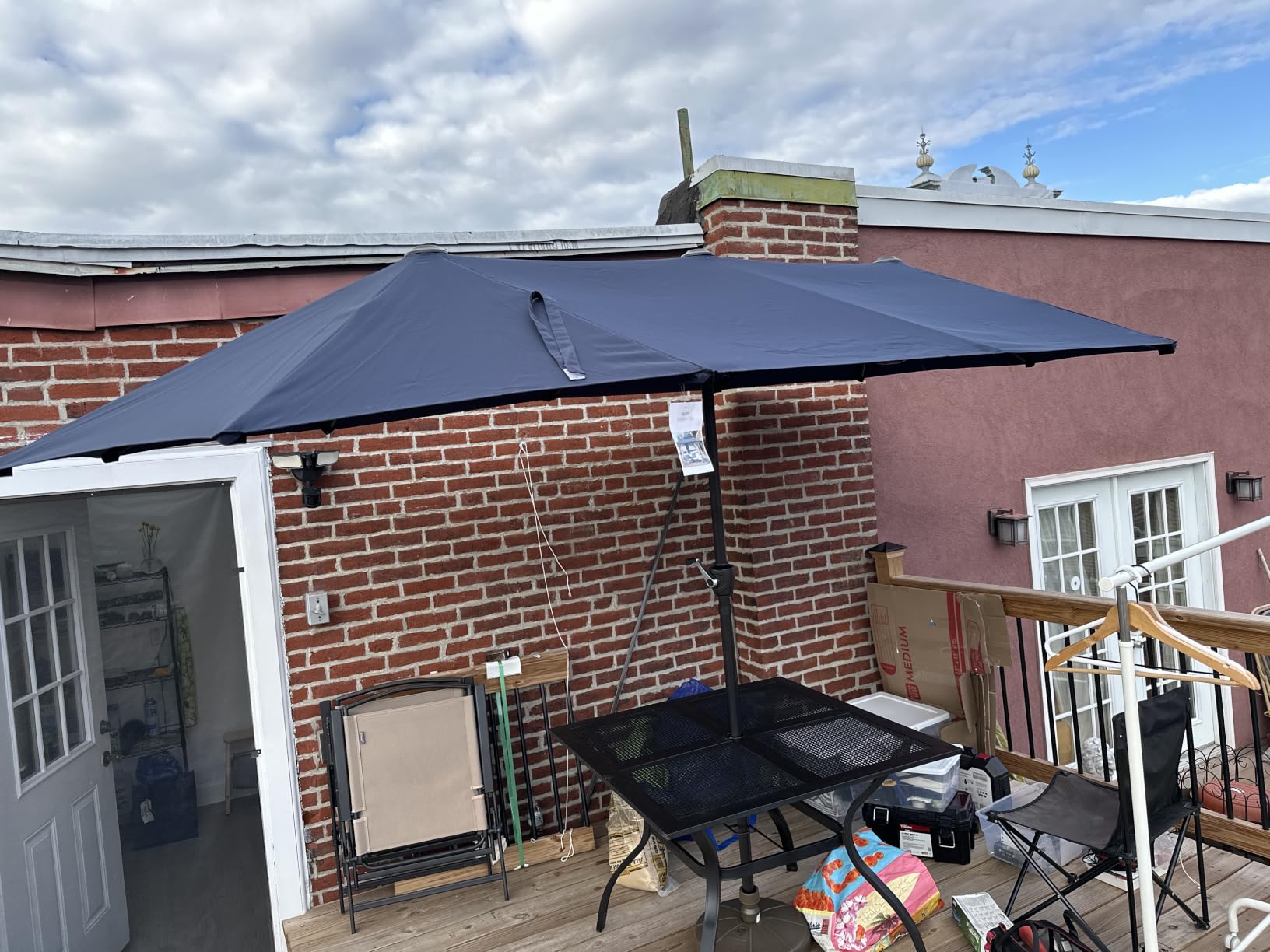 PHI VILLA 13ft Large Outdoor Patio Double-Sided Umbrella, Rectangle, Navy customer photo 1