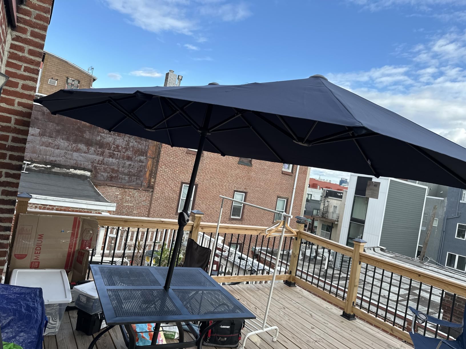 PHI VILLA 13ft Large Outdoor Patio Double-Sided Umbrella, Rectangle, Navy customer photo 2