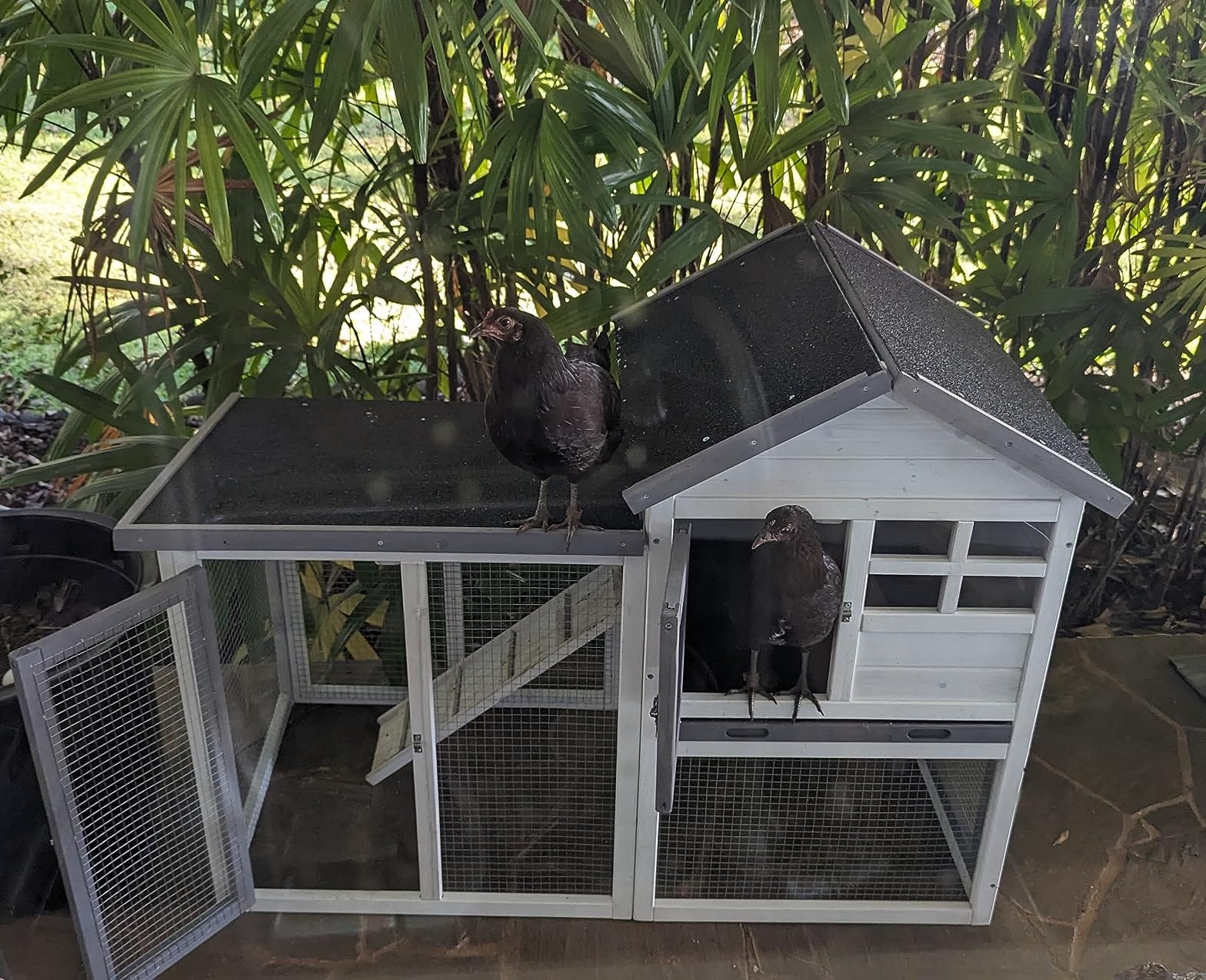 BIRASIL Wood Rabbit Hutch, Guinea Pig Cage with Pull Out Tray, 2 Levels Bunny House for Small Animals Outdoor Indoor (Gray, 48 Inch) customer photo 1