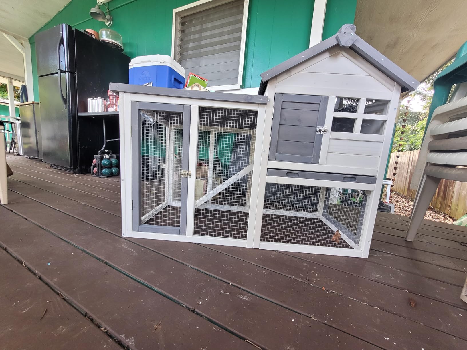 BIRASIL Wood Rabbit Hutch, Guinea Pig Cage with Pull Out Tray, 2 Levels Bunny House for Small Animals Outdoor Indoor (Gray, 48 Inch) customer photo 2