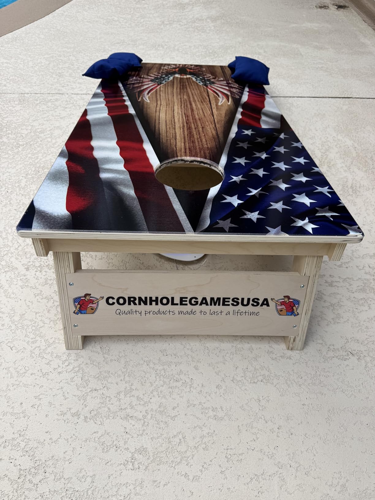 CornholeGamesUSA Pro Cornhole Boards Set | Made in USA | 3/4 Baltic Birch | No Bounce | Triple Thick Legs | Two Brace & Handles, Tournament 2x4 Regulation Set with Score Tower & Bags customer photo 1