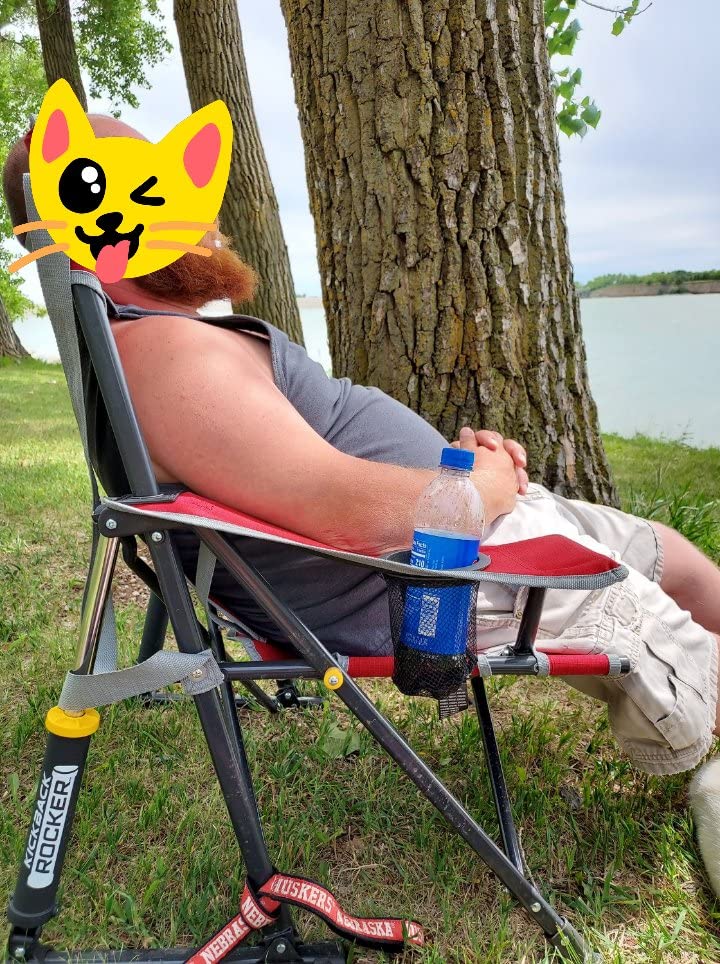 GCI Outdoor Kickback Rocker Camping Chair | Portable Folding Rocking Chair with Durable Armrests, Drink Holder & Relaxed Lowered Seat for Comfort — Red customer photo 1
