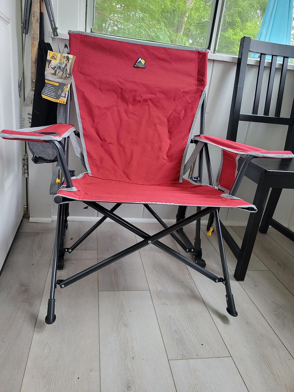 GCI Outdoor Kickback Rocker Camping Chair | Portable Folding Rocking Chair with Durable Armrests, Drink Holder & Relaxed Lowered Seat for Comfort — Red customer photo 2