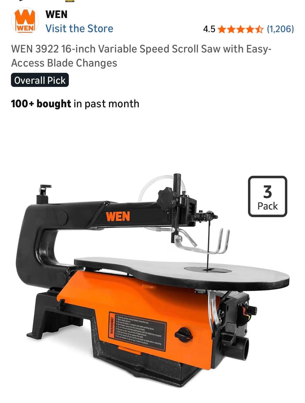 WEN 3922 16-inch Variable Speed Scroll Saw with Easy-Access Blade Changes customer photo 2