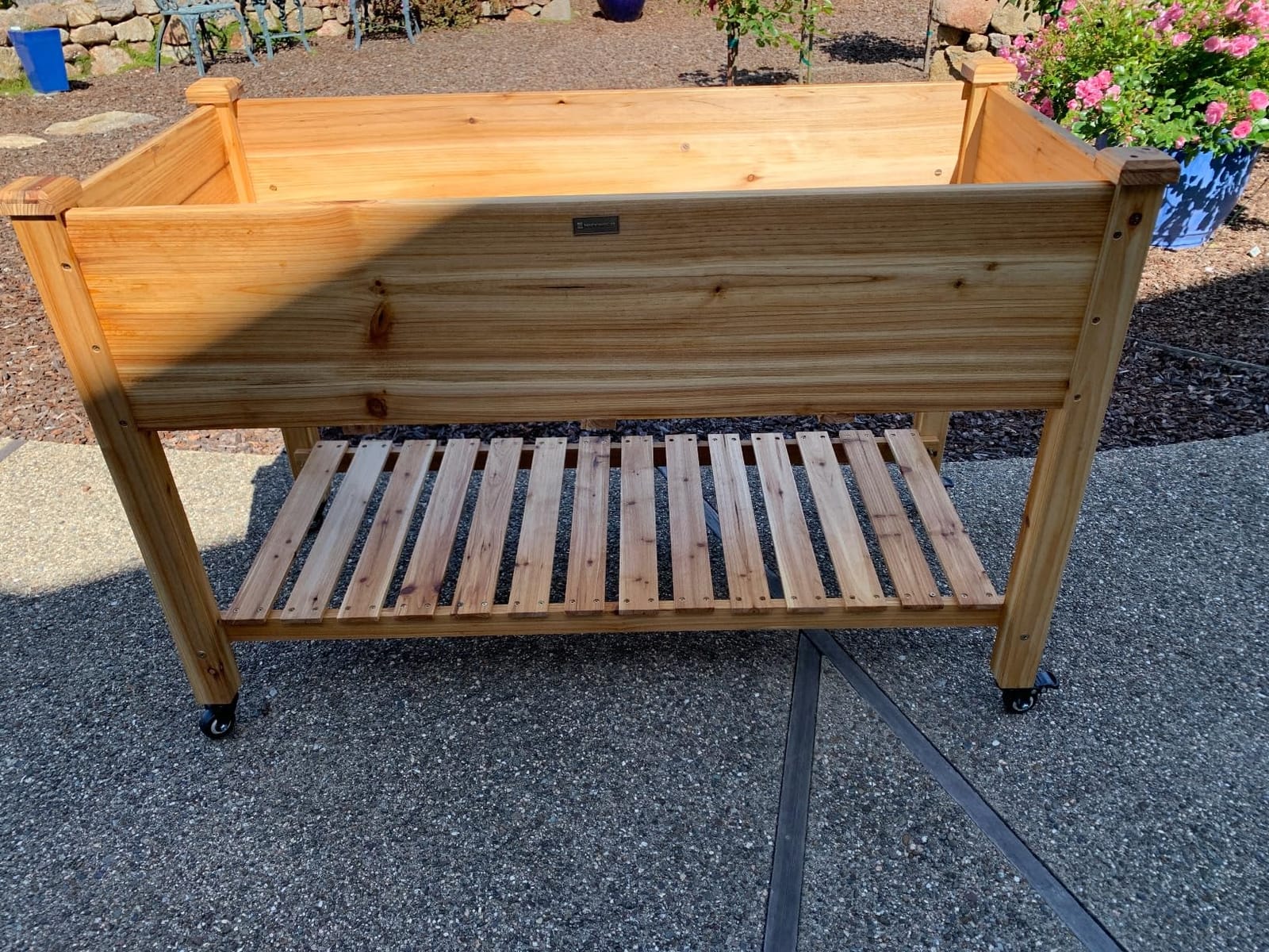 Best Choice Products Raised Garden Bed 48x24x32-inch Mobile Elevated Wood Planter w/Lockable Wheels, Storage Shelf, Protective Liner - Natural customer photo 2
