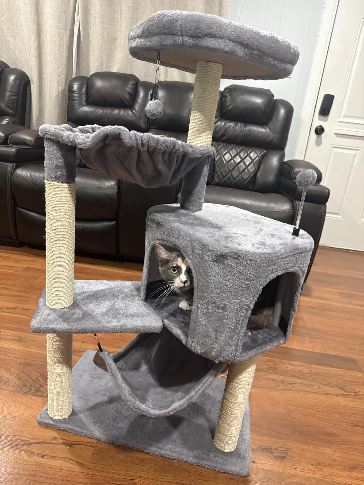 YUNIQUE Cat Tree with Cat Condo and Big Hammock, Grey customer photo 1