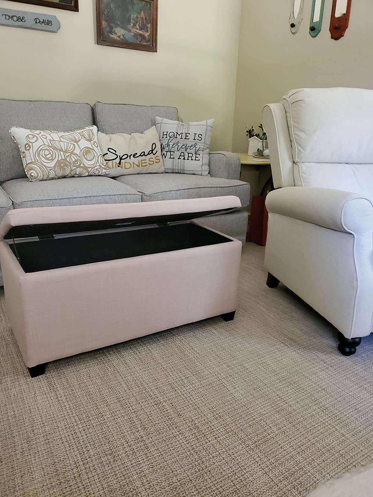 Amazon Basics Upholstered Storage Ottoman Bench with Soft Close Lid for Entryway, Living Room, Bedroom, Child-Safety Hinge, 35.5