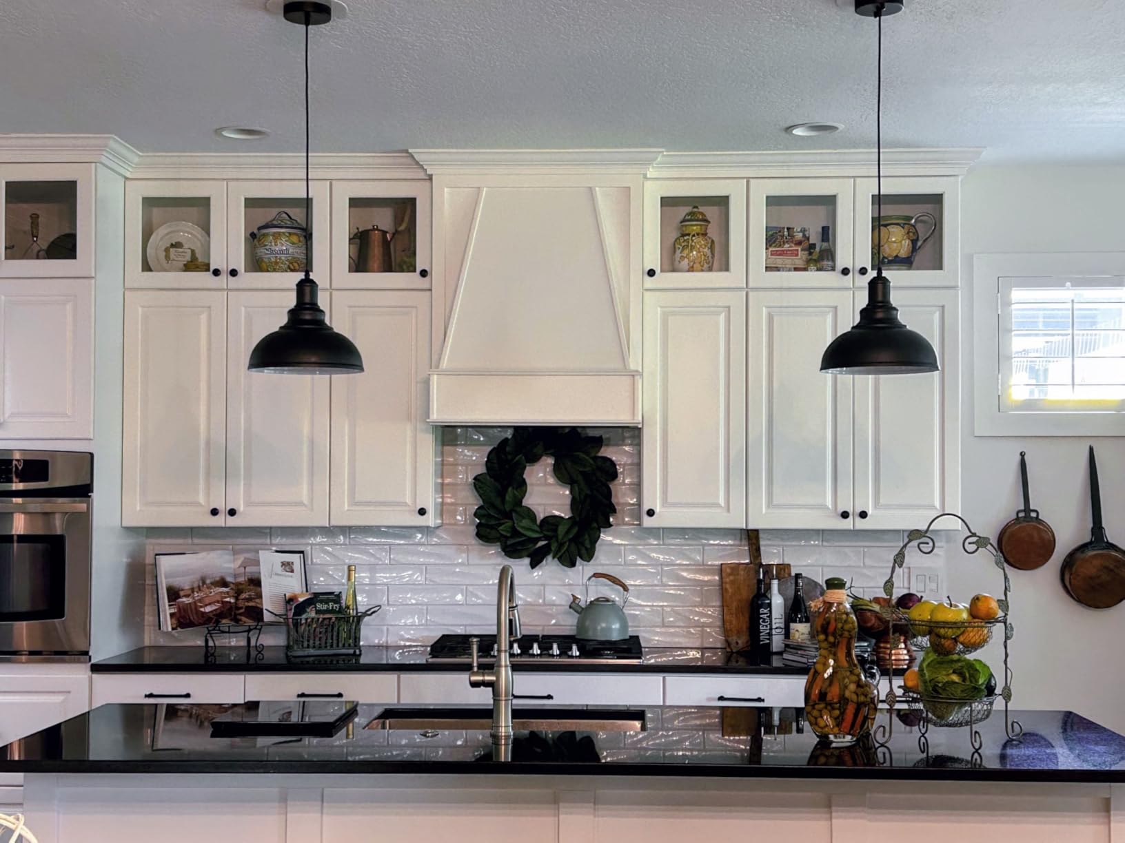 LOEHINLE Pendant Lighting Vintage Industrial Fixtures, Black Metal Farmhouse Lights, Ceiling Lamp for Kitchen Home Island Dining Room Bedroom, 11.4 inches customer photo 2