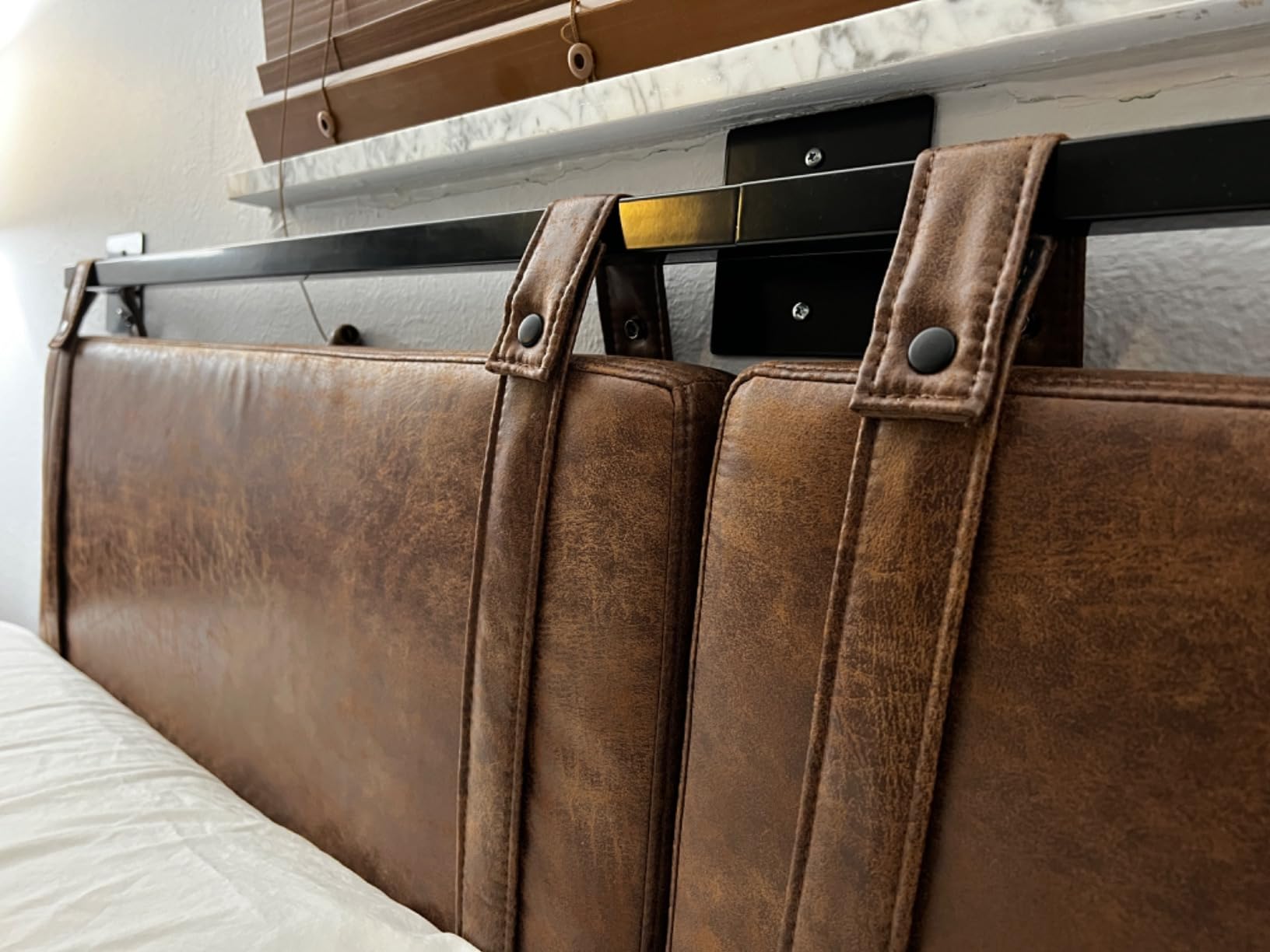 Nathan James Harlow Modern Wall Mount Hanging Headboard, King, Brown Faux Leather customer photo 1