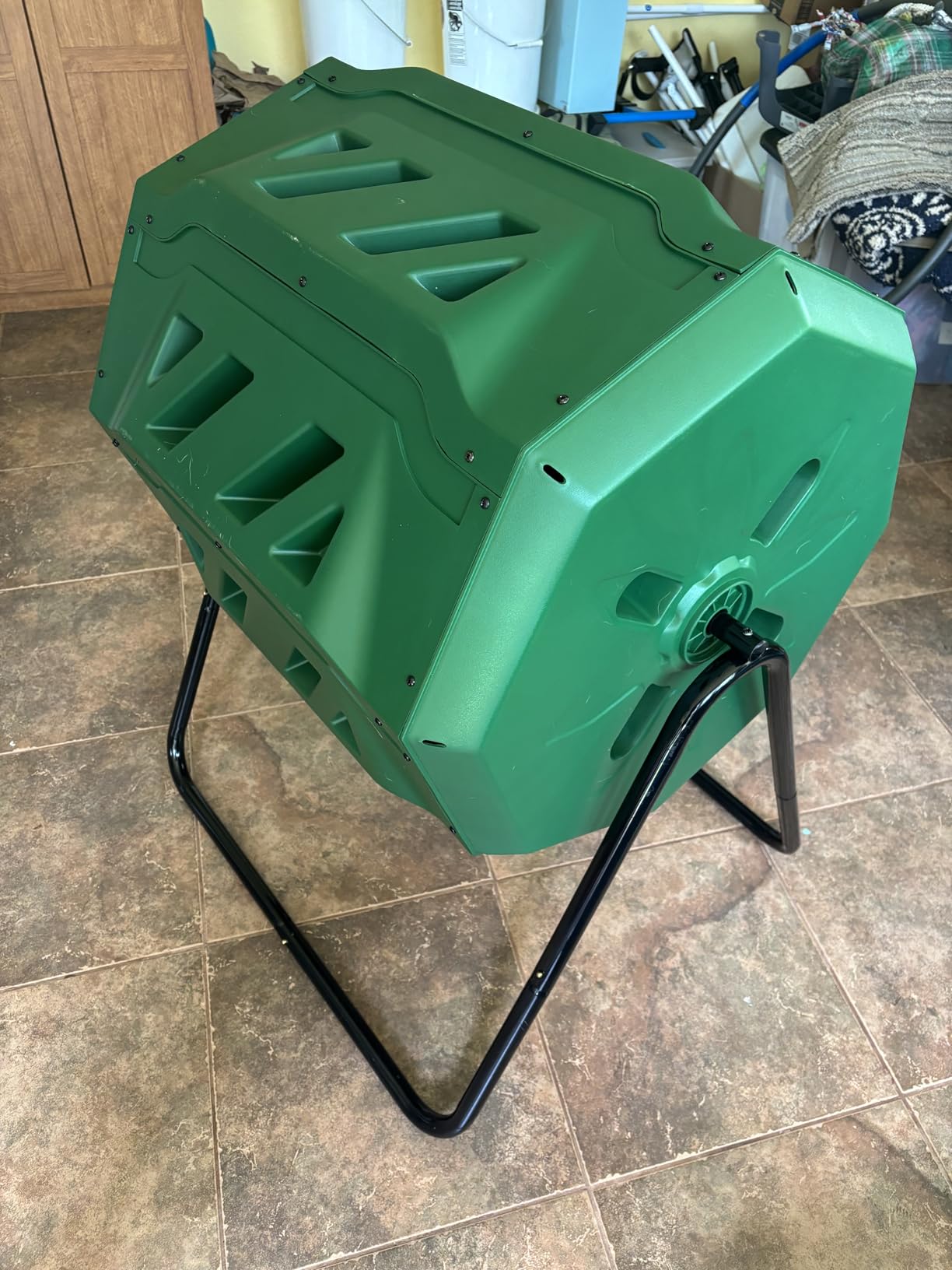 F2C Compost Bin Outdoor 43 Gallon Garden Dual Chamber Composter Bin - Bundled with Pearson's Gardening Gloves, BPA Free, Heavy-Duty Steel Frame, Rotating Tumbler with Sliding Doors -Black customer photo 2