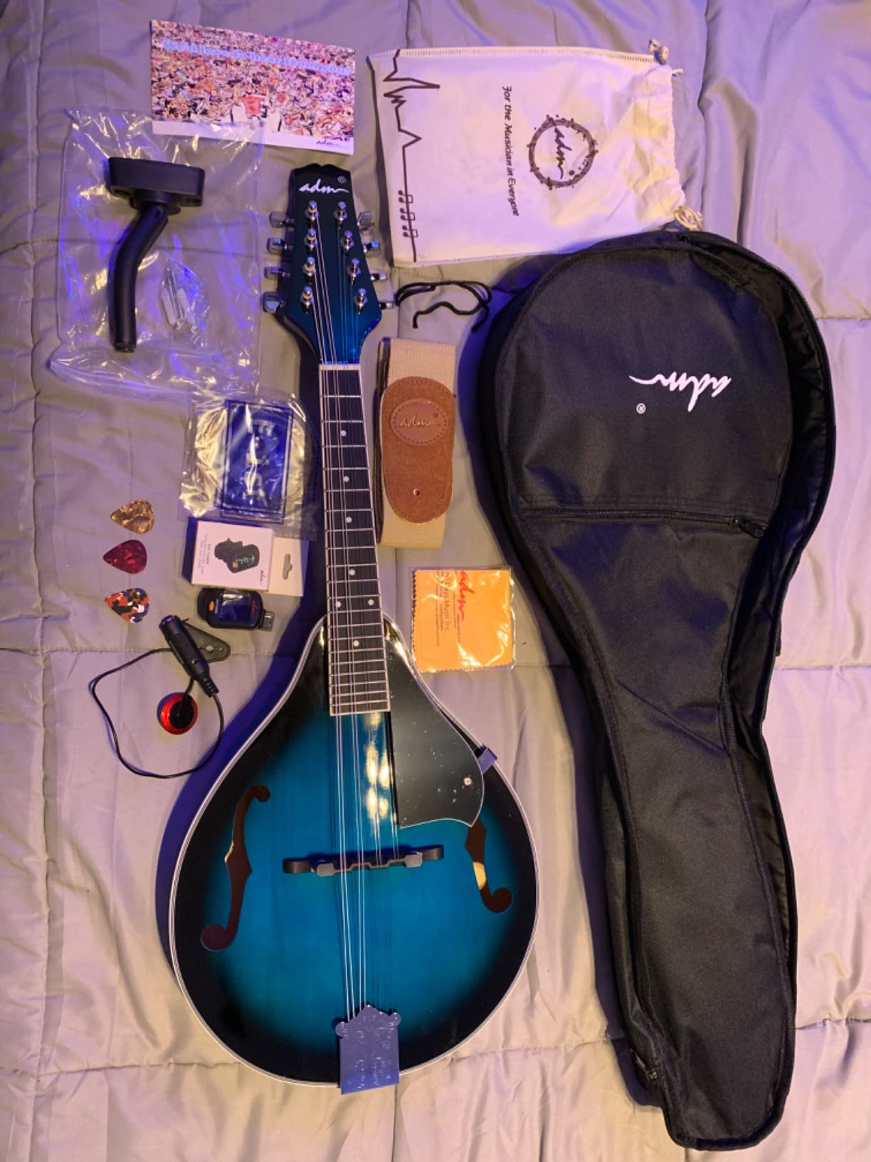 ADM Acoustic Mandolin Instrument Kit Music A Style for Kids Students Adults Wood Mandolins Beginner Set With Bag, Tuner, Pick-up, Strap, Strings, Picks and Hanger, Sunbrust customer photo 1