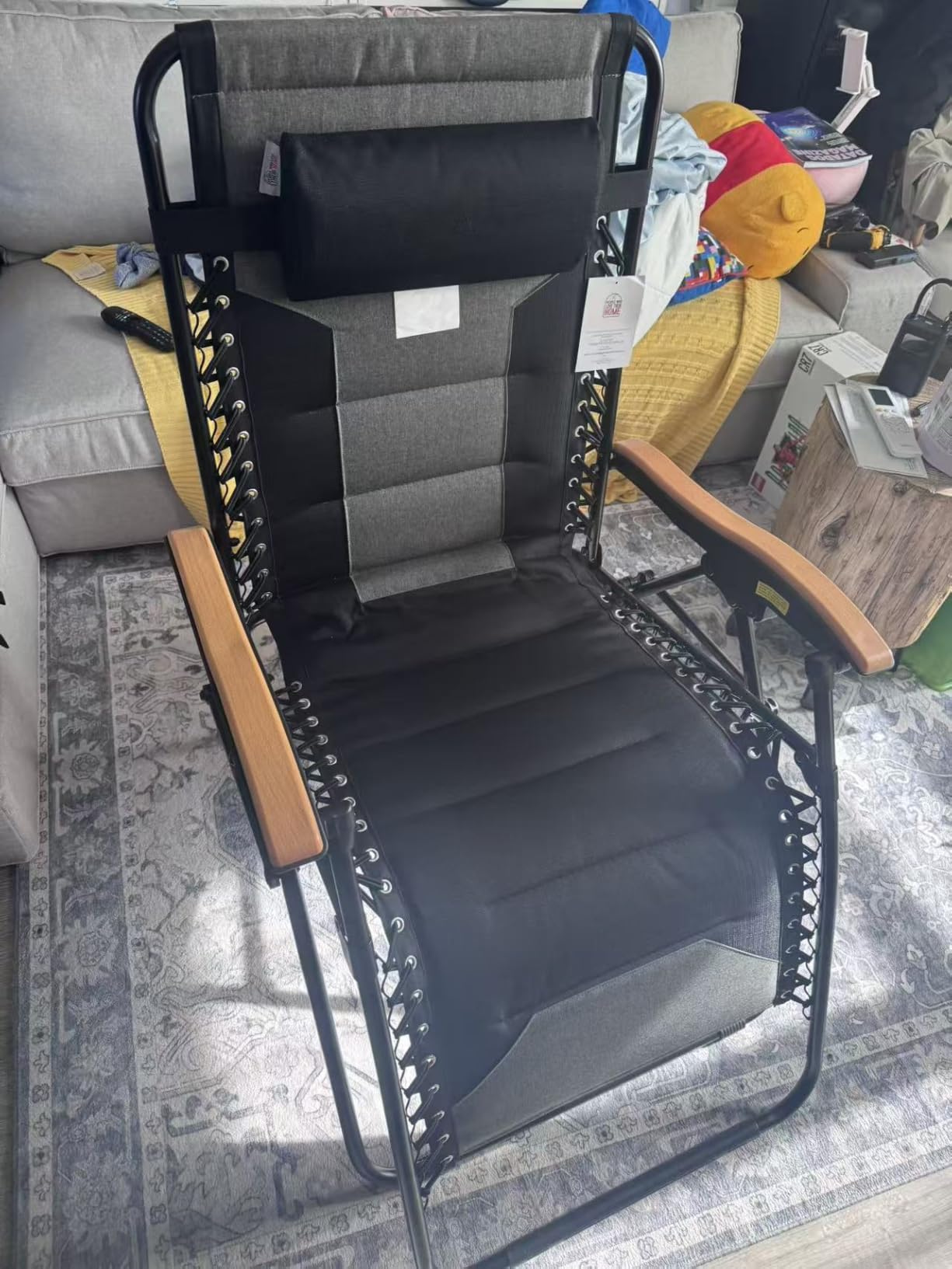 PHI VILLA XXL Padded Zero Gravity Chair, Cup Holder, Black | Foldable Patio Recliner, 30