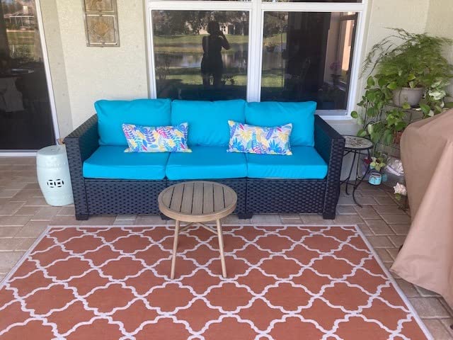 Valita Patio Furniture 3-seat Sofa Brown Wicker Outdoor Furniture Outdoor Couch Deep Seat High Backrest Waterproof Cover Anti-Slip Washable Cushions, Navy Blue customer photo 1