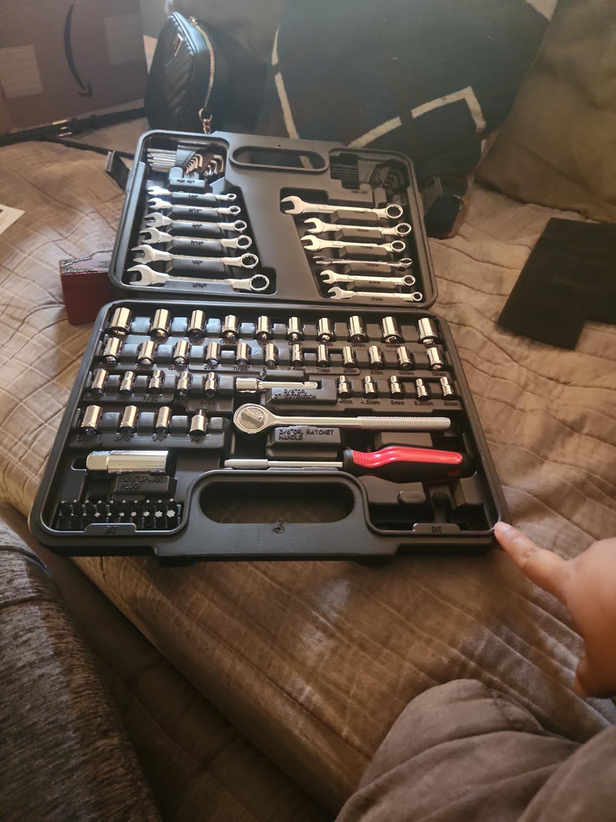 MECHMAX 121-Piece Mechanics Tool Set, 1/4 & 3/8-Inch Drive | Metric and standard SAE socket wrench kit. General automotive repair hand tool set for car mechanics and garage DIY customer photo 1