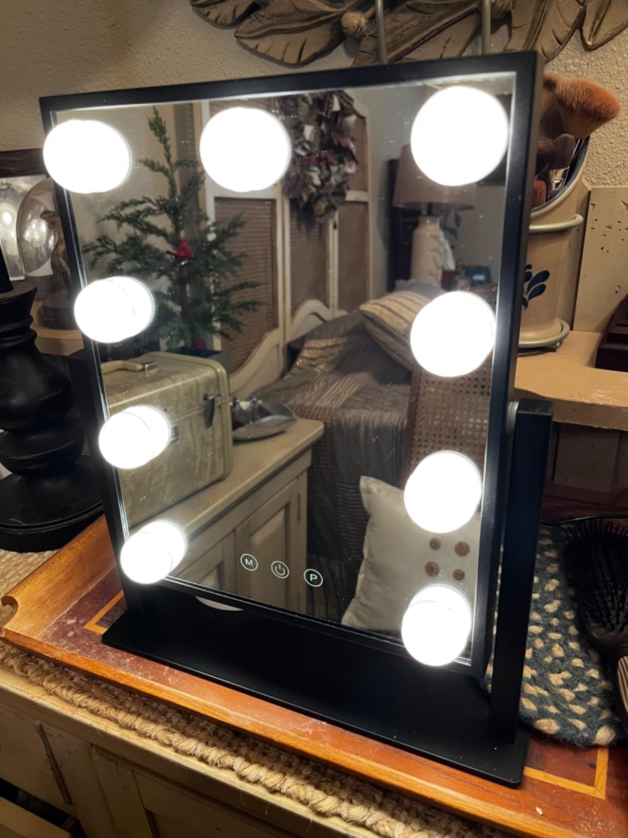 BWLLNI Vanity Mirror with Lights, Makeup Mirror with 9 LED Diamond Bulbs | Hollywood Mirror Touch Control Design 3 Colors Dimmable Bulbs Detachable 10X Magnification 360°Rotation customer photo 1