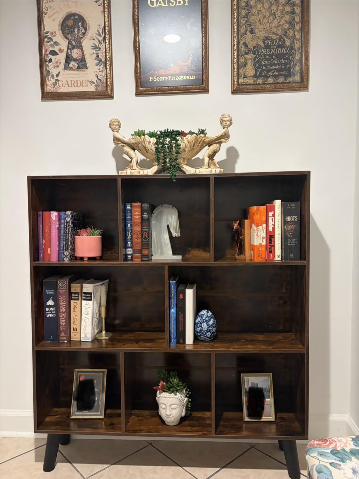 LEYAOYAO Cube Bookshelf, Mid-Century Modern Book Shelf with Legs, Brown customer photo 2