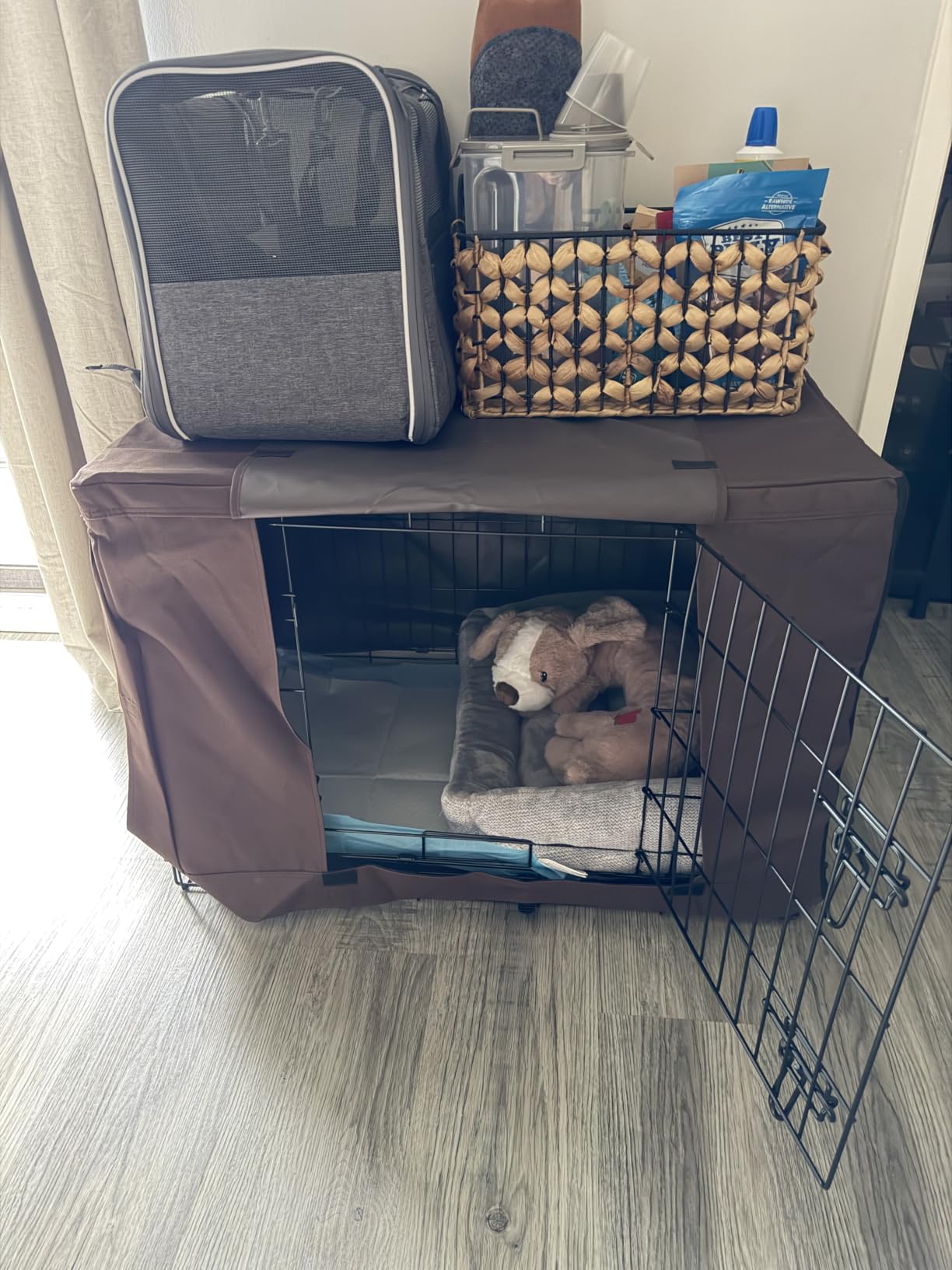DONORO Dog Crates for Medium Large Size Dogs Indoor Double Door Dog Kennels & Houses for Puppy and Cats, Collapsible Metal Contour Dog Cages (Brown, 36.0