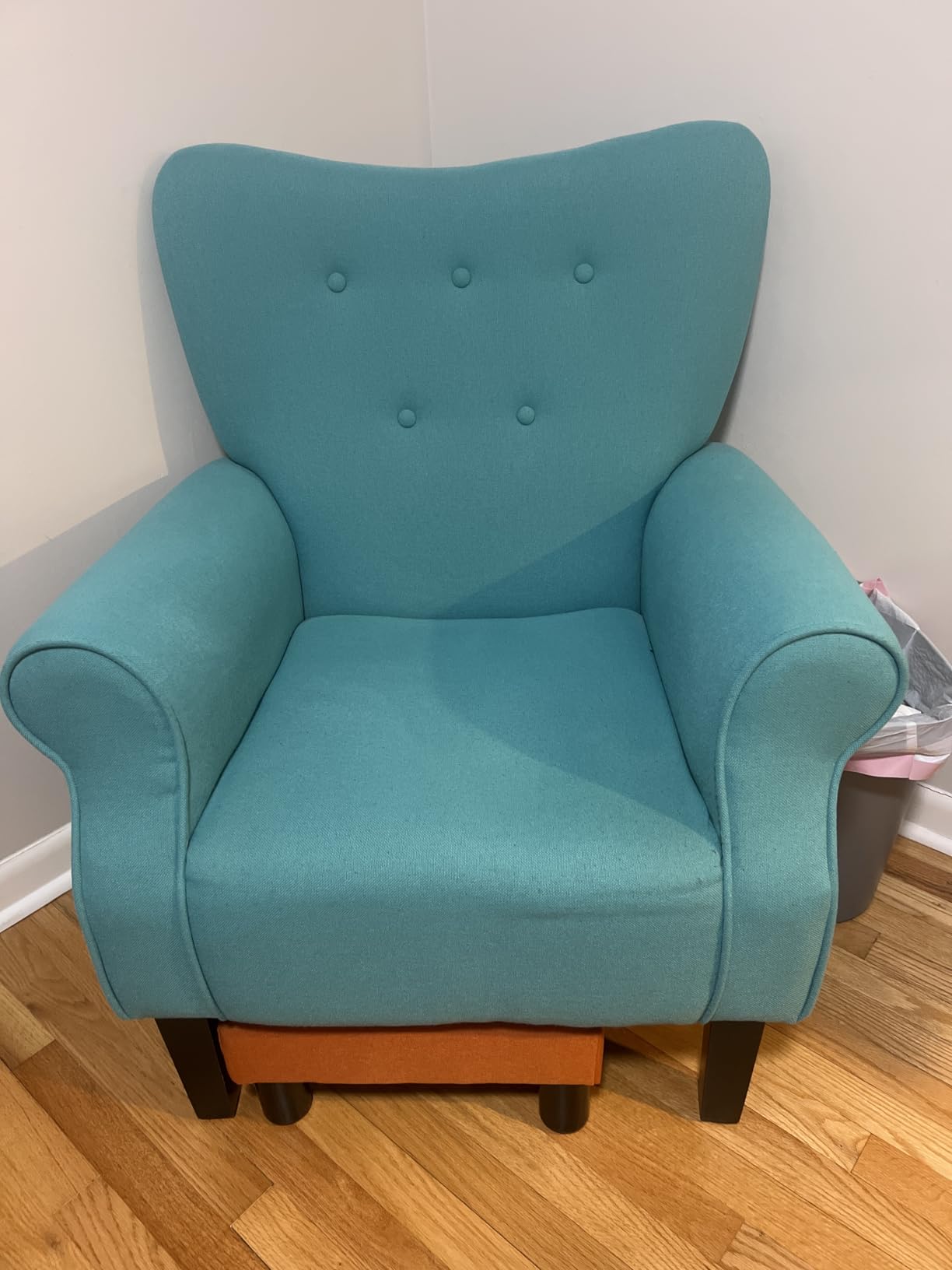 YOLENY Modern Accent Chair,High Back Armchair,Upholstered Fabric Button Single Sofa with Wooden Legs for Living Room,Bedroom,Blue Leaves customer photo 2