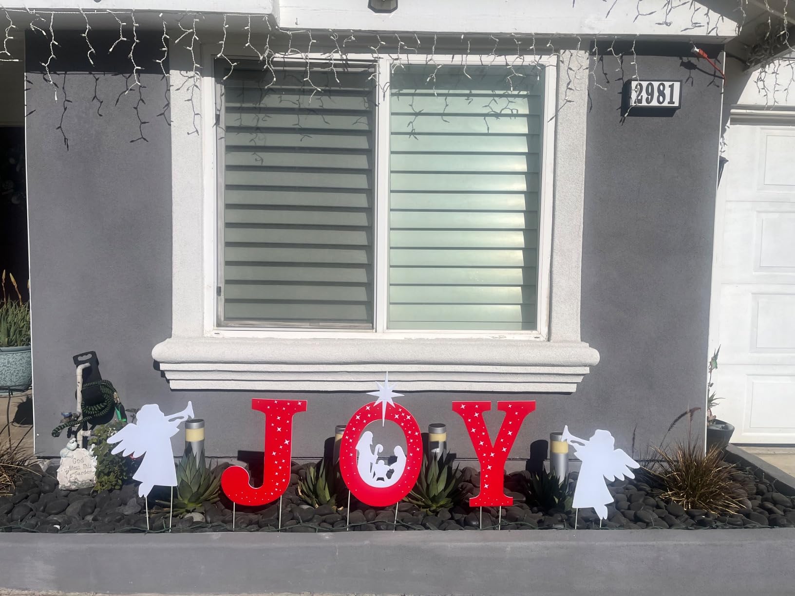 Outdoor Christmas Decorations -Joy Nativity Sets for Christmas Outdoor Xmas Nativity Lawn Religious Scenes Yard Decor with Stake for Home Lawn Pathway Walkway, Red, White customer photo 2