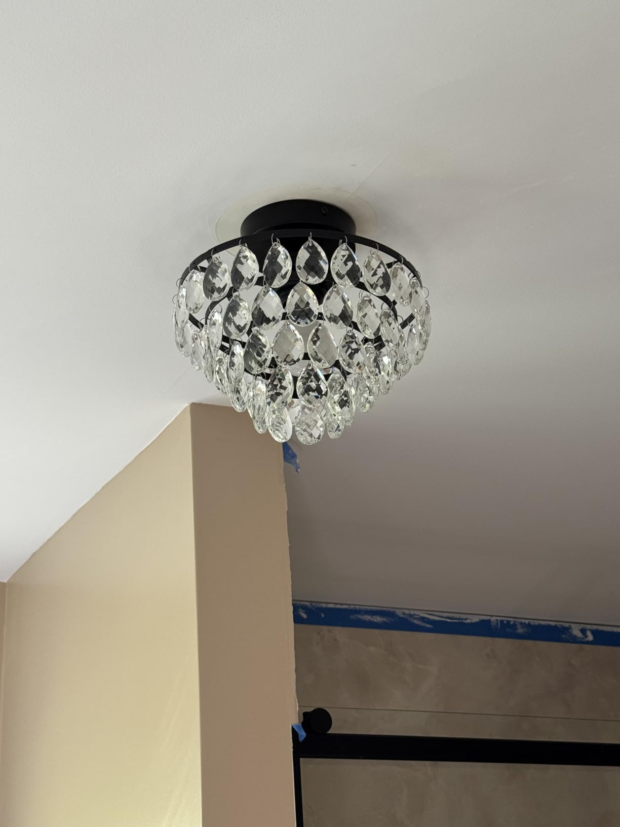 YYJLX Modern E26 Small Crystal Chandelier Semi Flush Mount Ceiling Light Fixture Silver Ceiling Lamp for Hallway Bedroom Bathroom Closet Bedroom Foyer （Chrome） customer photo 2