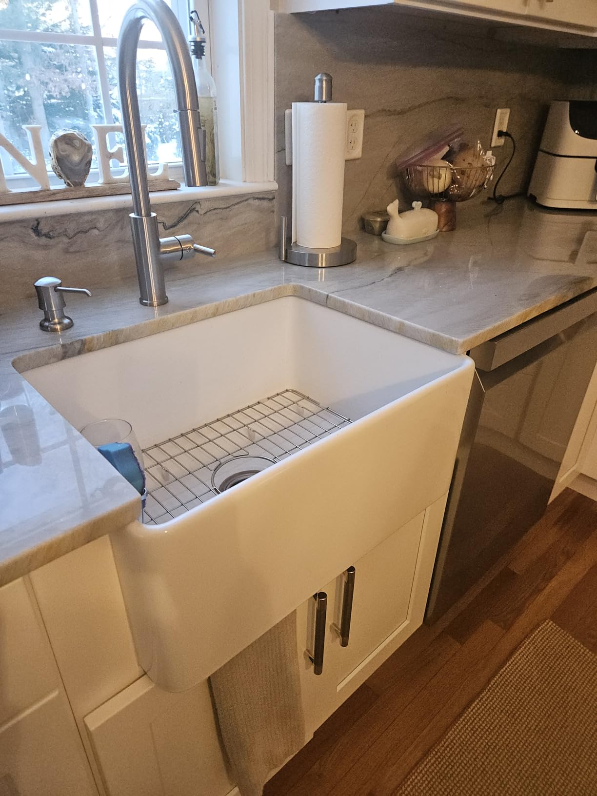 TUKTUK White Farmhouse Sink 33 inch Fireclay Apron Front Farm House Kitchen Sink Single Bowl Deep Drop In Undermount Reversible Heavy Duty Easy to Clean Porcelain Kitchen Basin Modern Luxury Accessory customer photo 2