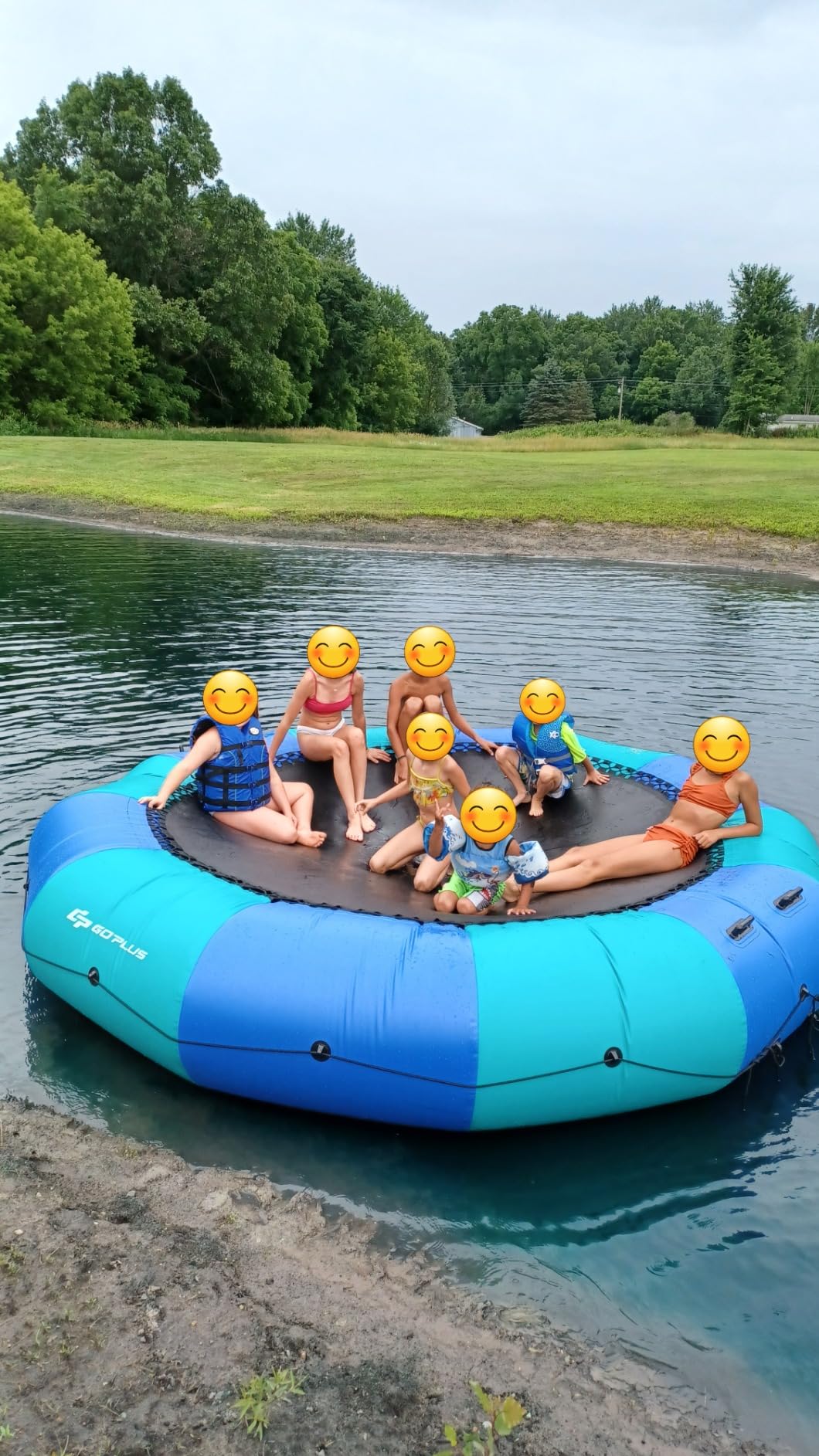 Goplus Inflatable Water Trampoline, 10FT/12FT/15FT Recreational Water Bouncer w/Electric Inflator, Rope Ladder, Mooring Ropes, Anchor, Adults Youth Bounce Swim Platform for Lakes, Pools customer photo 1