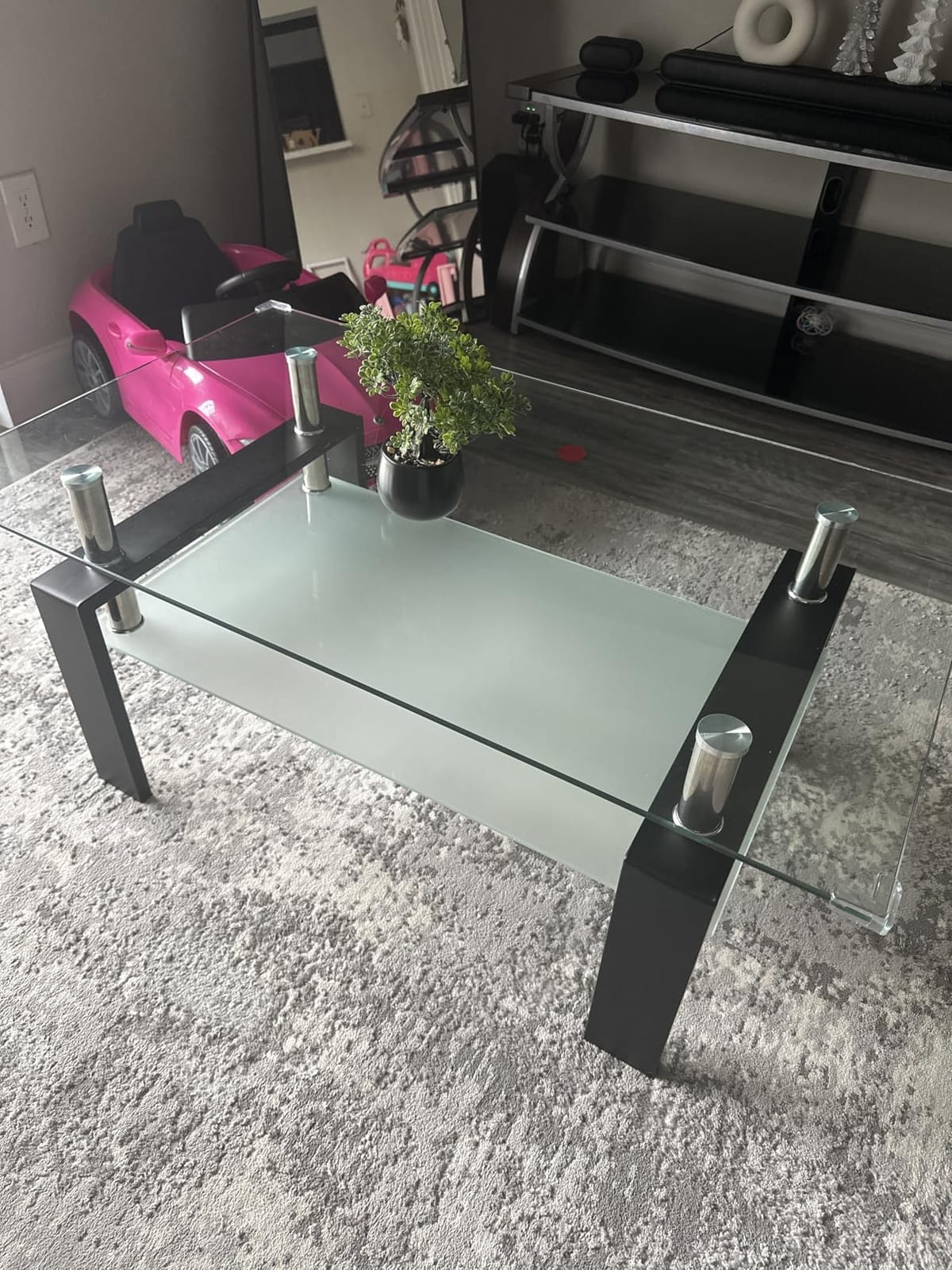Glass Coffee Table for Living Room, Modern Coffee Table with Transparent Tempered Glass Top and White Metal Legs, Rectangle Tea Table for Home customer photo 1