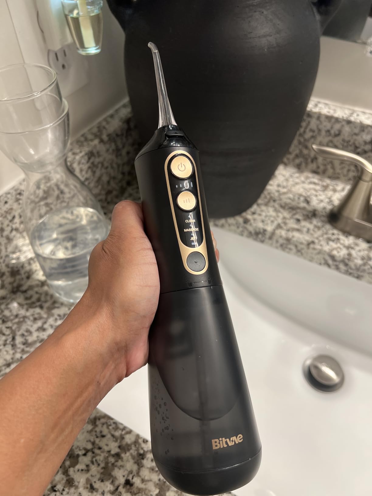 Bitvae Water Dental Flosser for Teeth, Cordless Water Teeth Cleaner Picks | 3 Modes 5 Intensities, IPX7 Waterproof, Rechargeable Water Dental Picks for Cleaning, Black customer photo 2