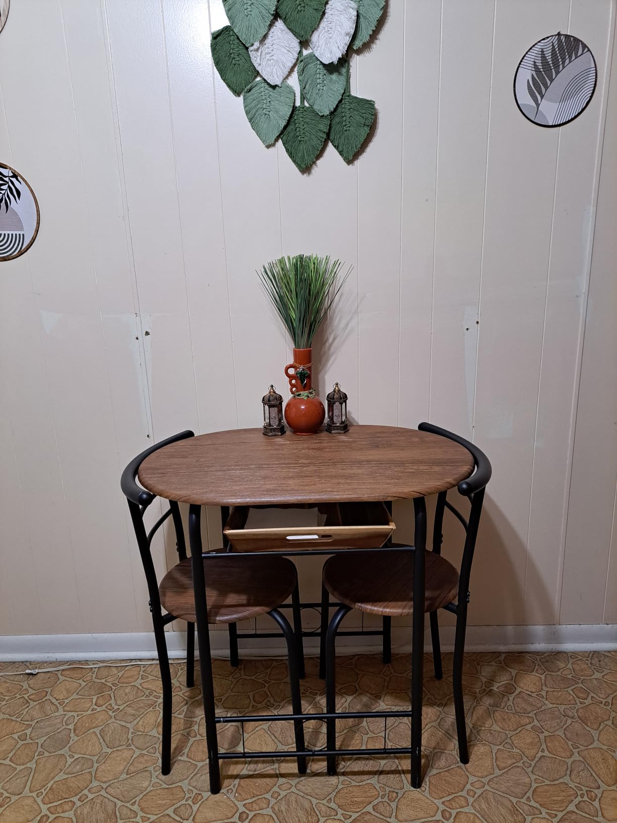 JUMMICO 3-Piece Wooden Round Table & Chair Set (Walnut/Black) customer photo 2