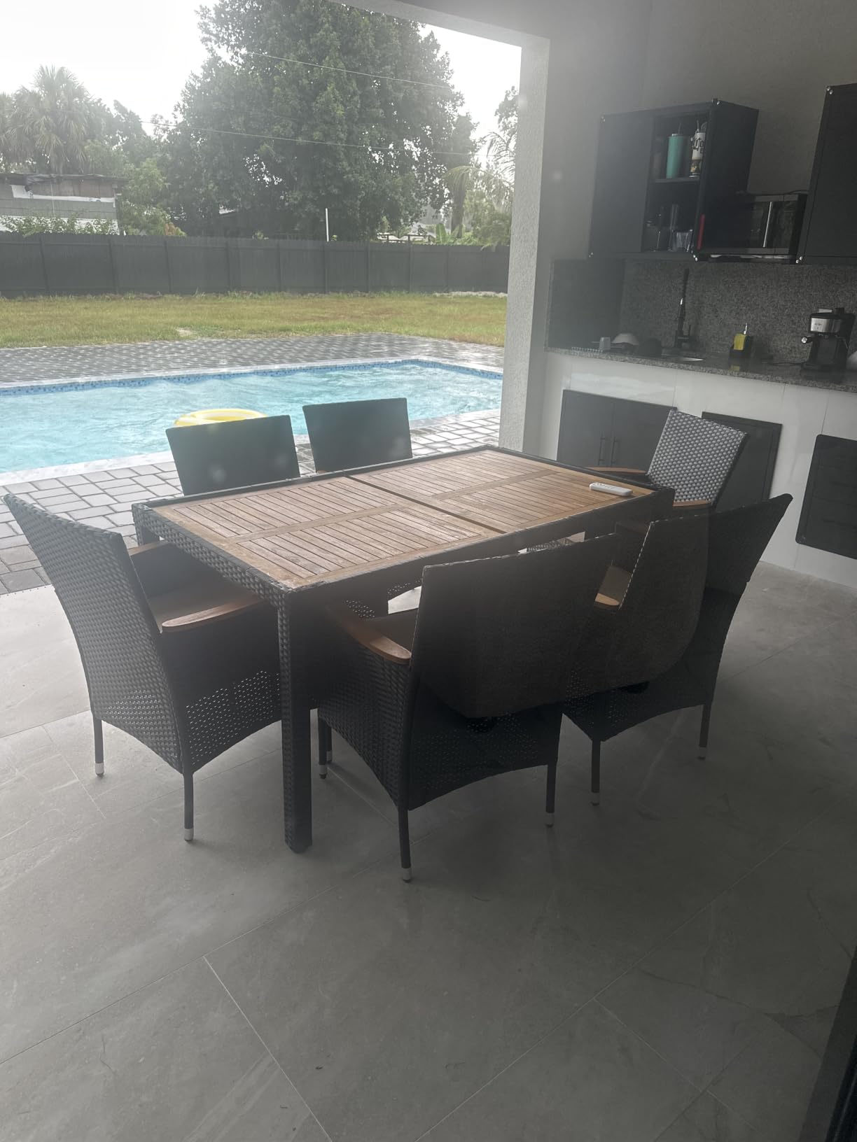 Devoko 7 PCS Acacia Wood Patio Dining Set, Black Rattan customer photo 1