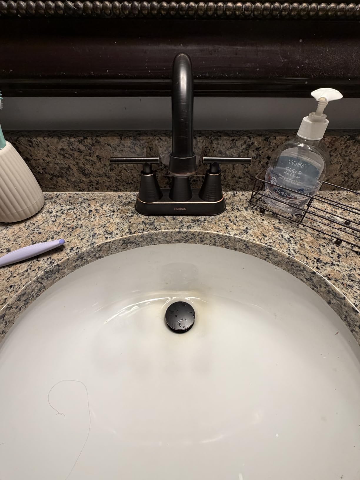 Brushed Gold Bathroom Faucet, Hurran 4 inch Centerset 2-Handle Lead-Free customer photo 1