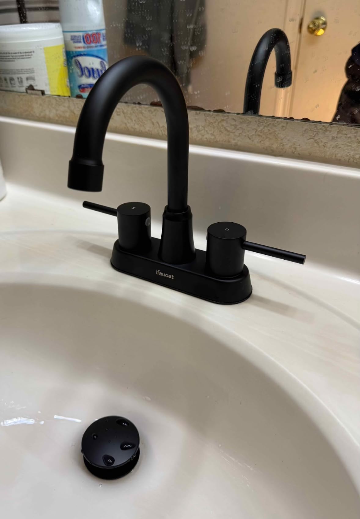 Bathroom Faucets, Bathroom Faucet 3 Hole, Bathroom Sink Faucet, Faucet for Sink 4 Inch 2 Handle Centerset, Lead-Free, with Copper Pop Up Drain (Brushed Nickel) customer photo 2