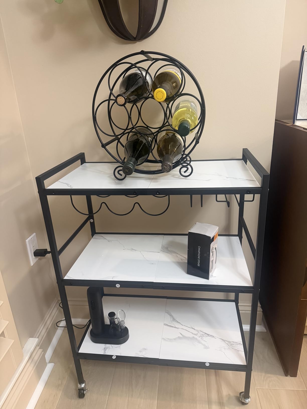 TUTOTAK Bar Cart with Wheels, Drink Cart with Wine Rack and Glass Holder customer photo 1