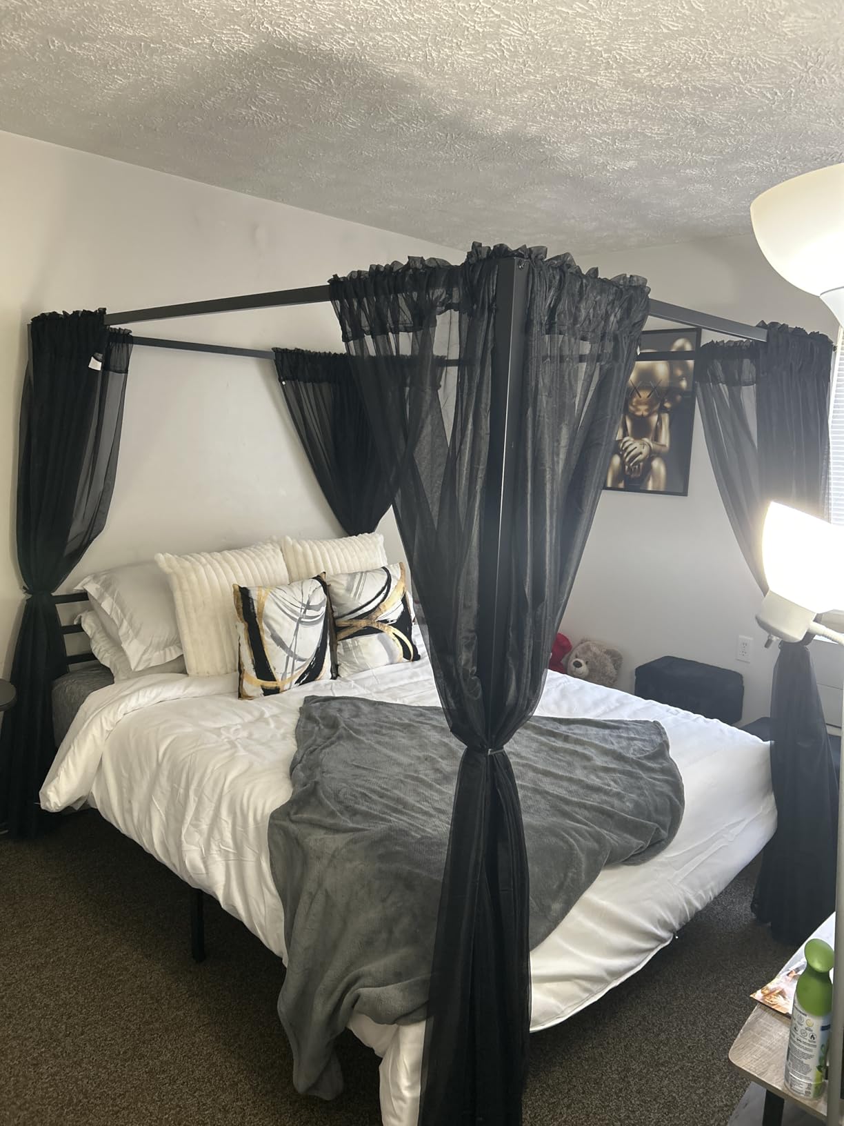 ikalido Queen Size Metal Canopy Bed Frame, Heavy-Duty Support, Black customer photo 2
