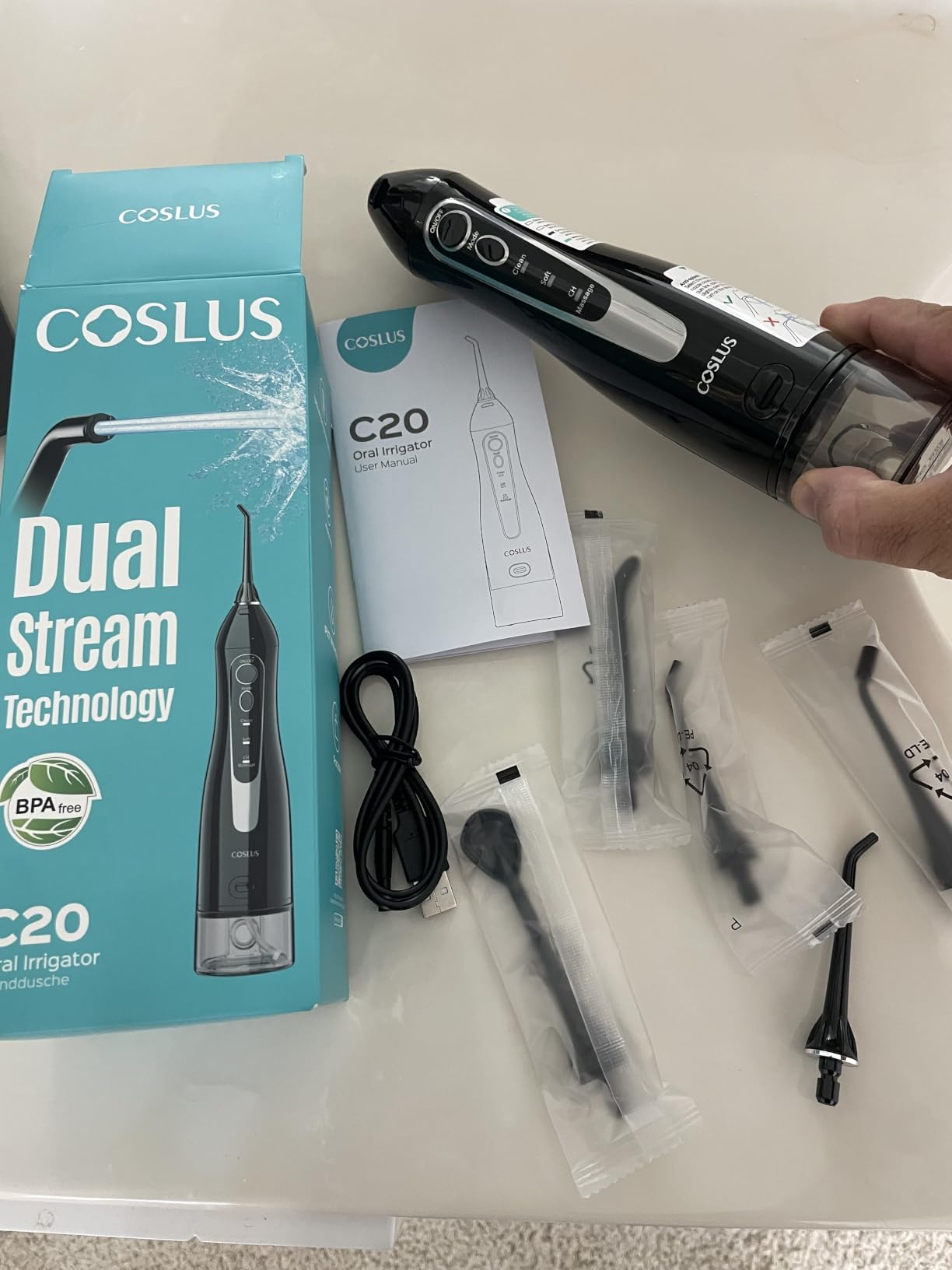 COSLUS ADA Accepted C20 Water Dental Flosser Teeth Pick, 300ML Larger Tank | Portable Rechargeable Oral Irrigator for Orthodontic & Sensitive Gums, Cordless for Travel, Family, Professional Set, Black customer photo 2