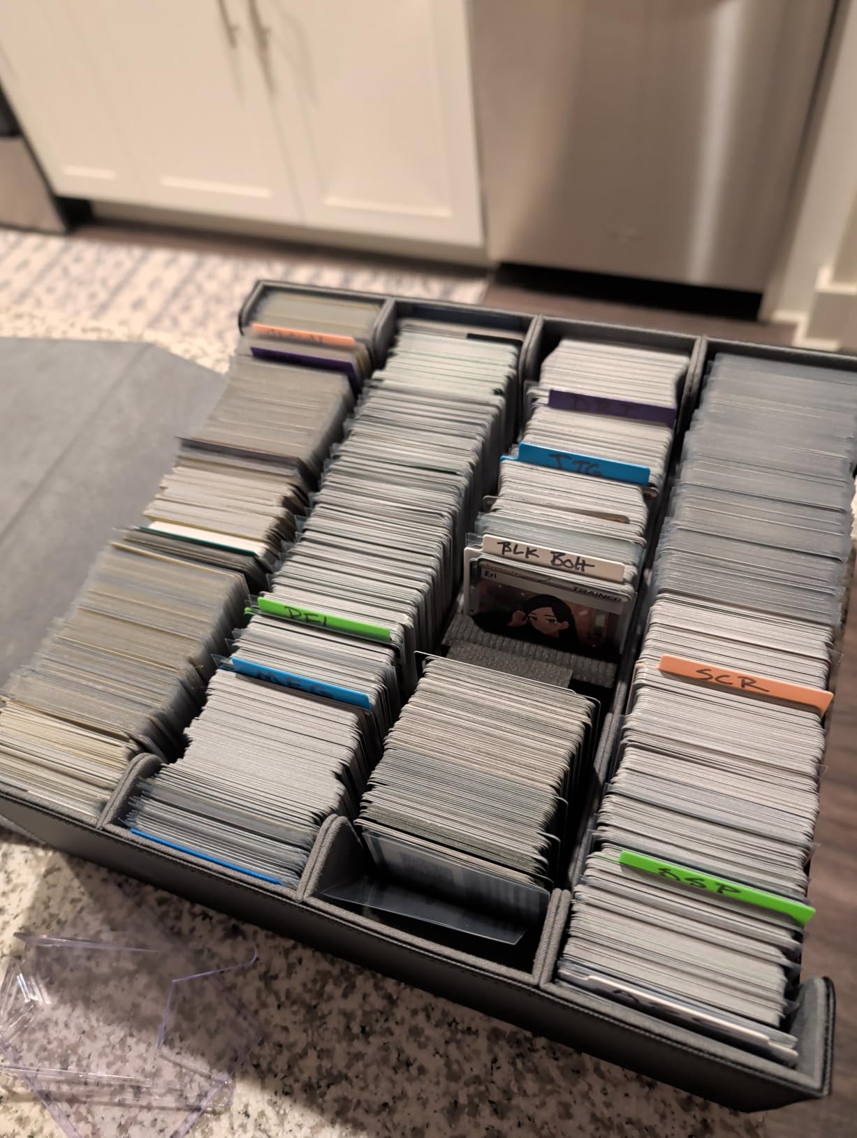 Mlikero Trading Card Storage Box, Bulk Card Storage for 1800+ Sleeved Cards, PU Leather Magnetic Closure Card Organizer with 10 Dividers & 3 Foam Stoppers, Fit for MTG, TCG and Sports Cards customer photo 2