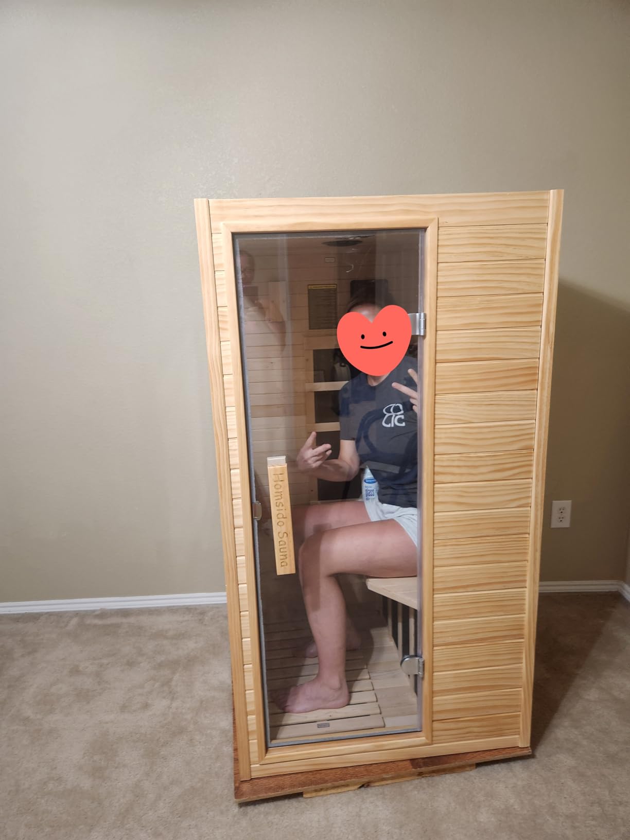 Homsido Infrared Home Sauna Room 1 Person Hemlock Wooden Indoor Dry Sauna, Low EMF 1200W/110V Heaters Panels, LCD Control Panel, 10 Minutes Pre-Warm up, Time and Temp Pre-Set, 1-Year Aftersale customer photo 1