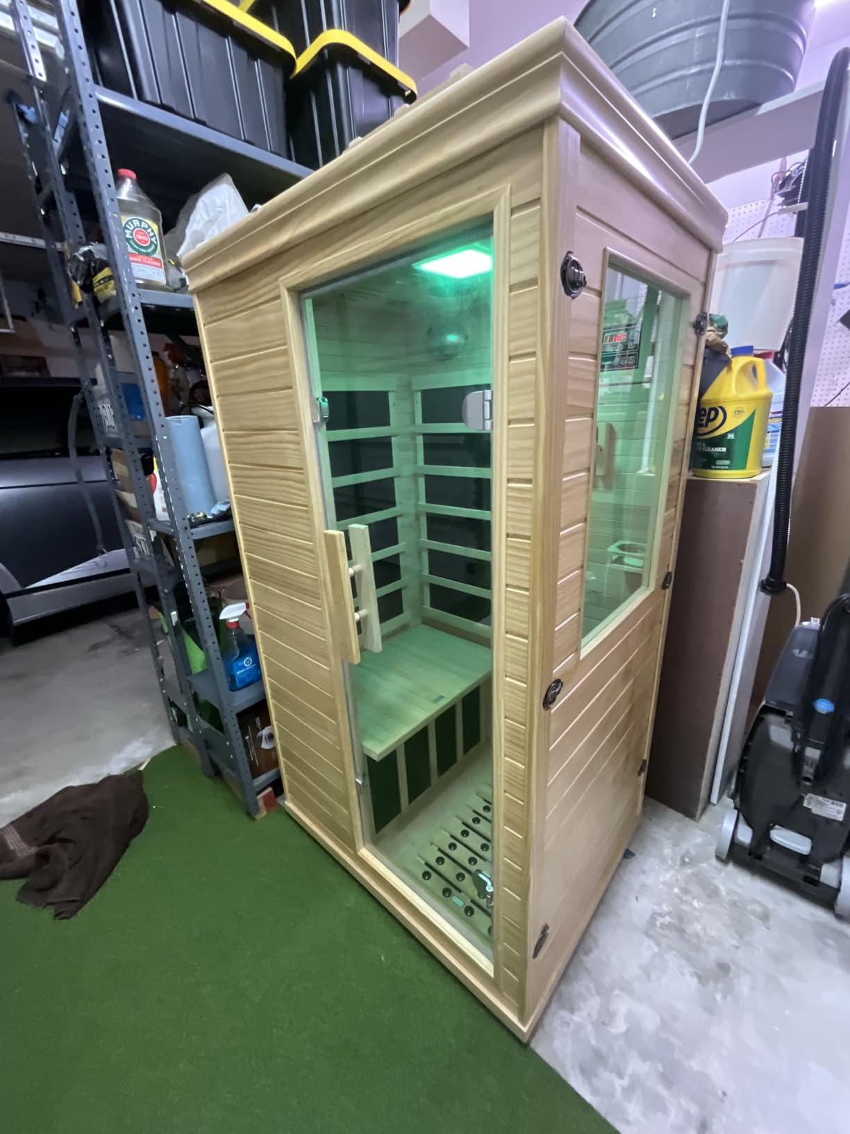 Homsido Infrared Home Sauna Room 1 Person Hemlock Wooden Indoor Dry Sauna, Low EMF 1200W/110V Heaters Panels, LCD Control Panel, 10 Minutes Pre-Warm up, Time and Temp Pre-Set, 1-Year Aftersale customer photo 2