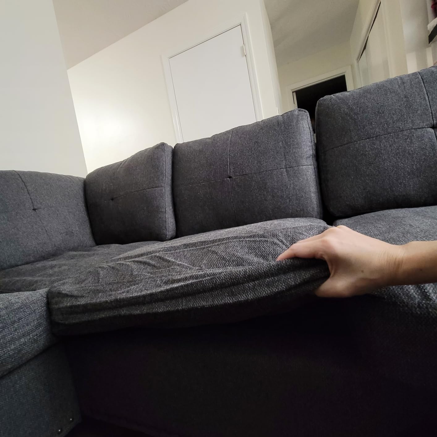 HONBAY Convertible Sectional Sofa L Shaped Couch,Dark Grey customer photo 1