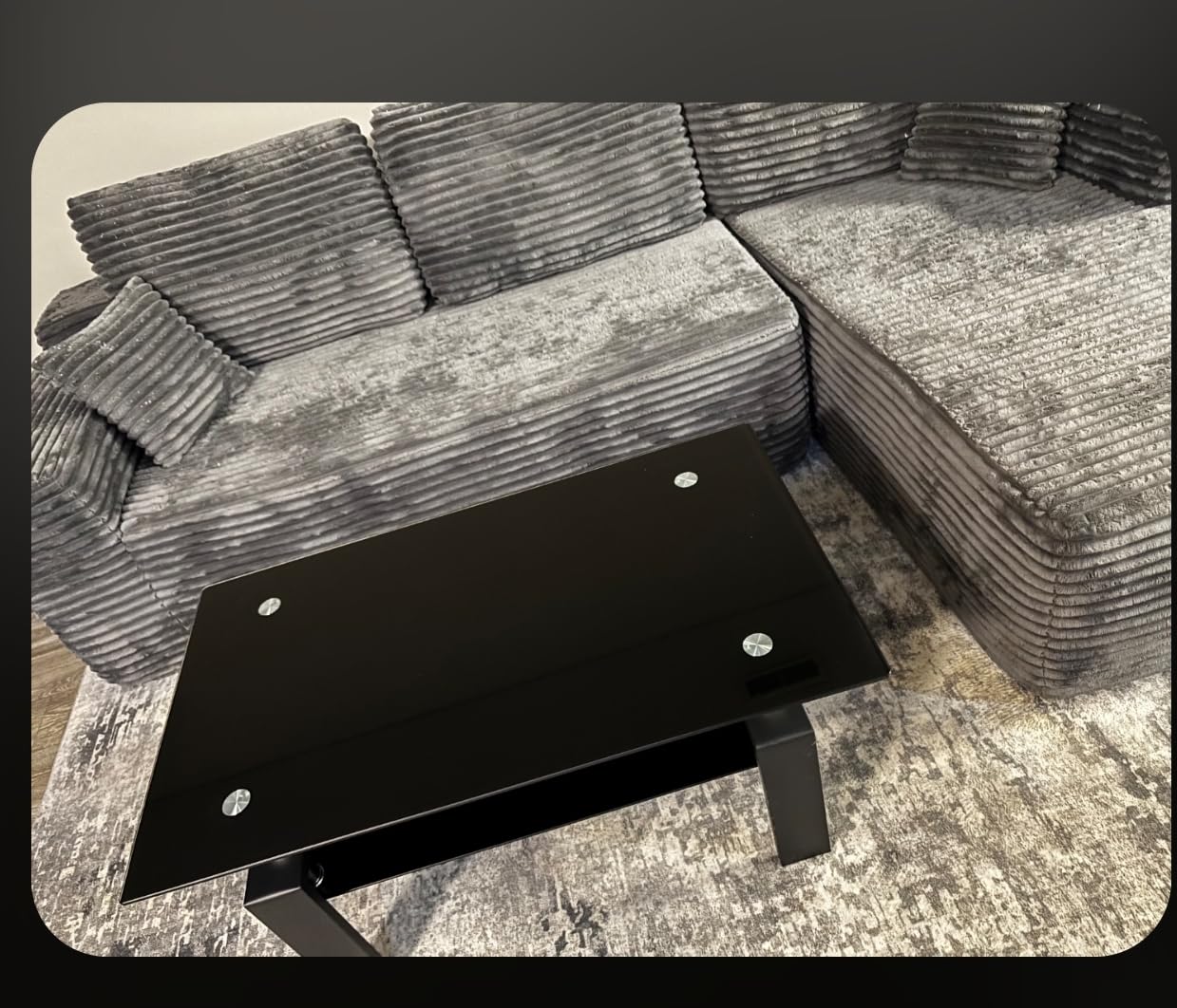 IANIYA Modern Living Room Coffee Table, Glass Center Table, Black customer photo 1