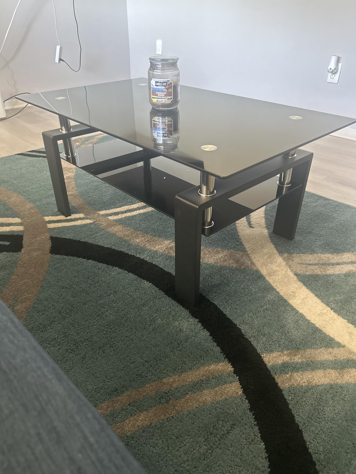 IANIYA Modern Living Room Coffee Table, Glass Center Table, Black customer photo 2